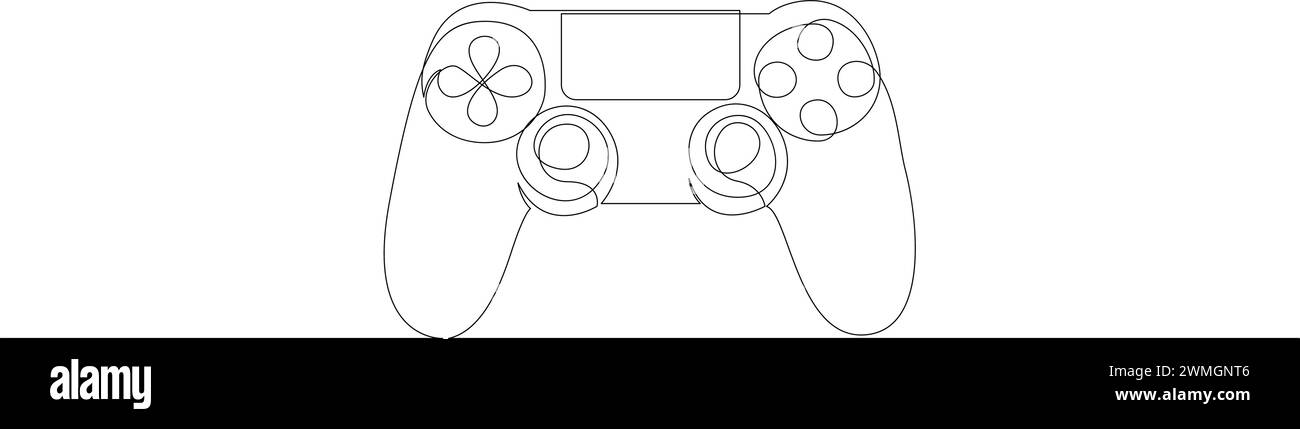 Disegno a linea continua singolo del controller di gioco. Illustrazione vettoriale di una line art del gamepad Illustrazione Vettoriale