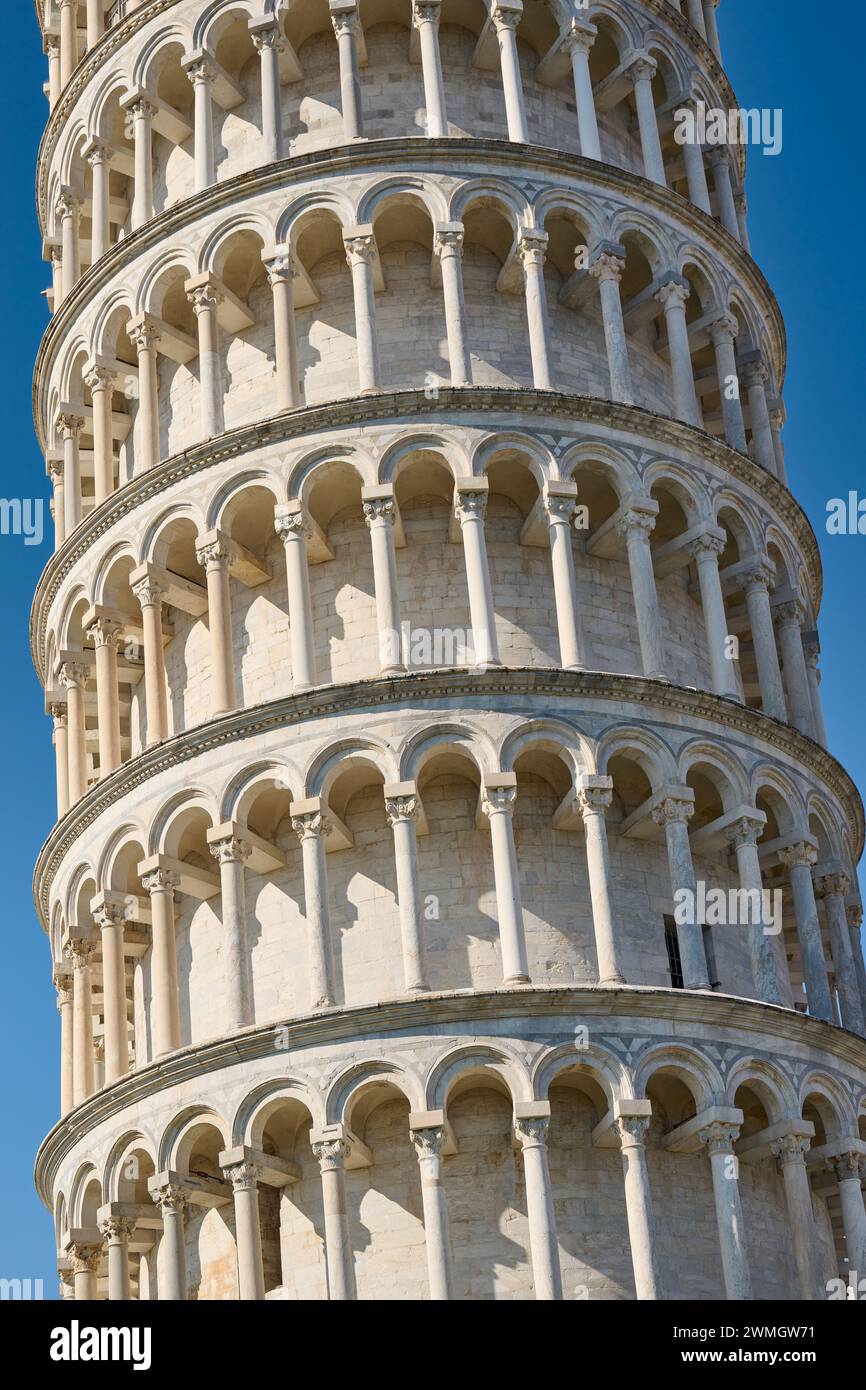 Dettaglio della Torre Pendente di Pisa, Toscana, Italia Foto Stock