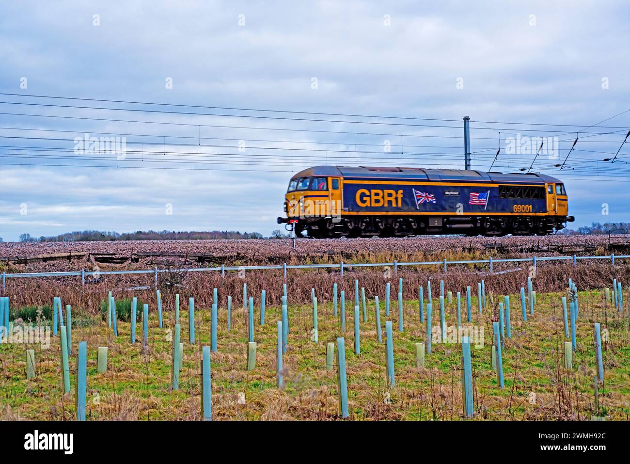 Classe 69001 Mayflower su motore leggero funzionante a Shipton da Beningbrough, North Yorkshire, Inghilterra, 8 gennaio 2024 Foto Stock