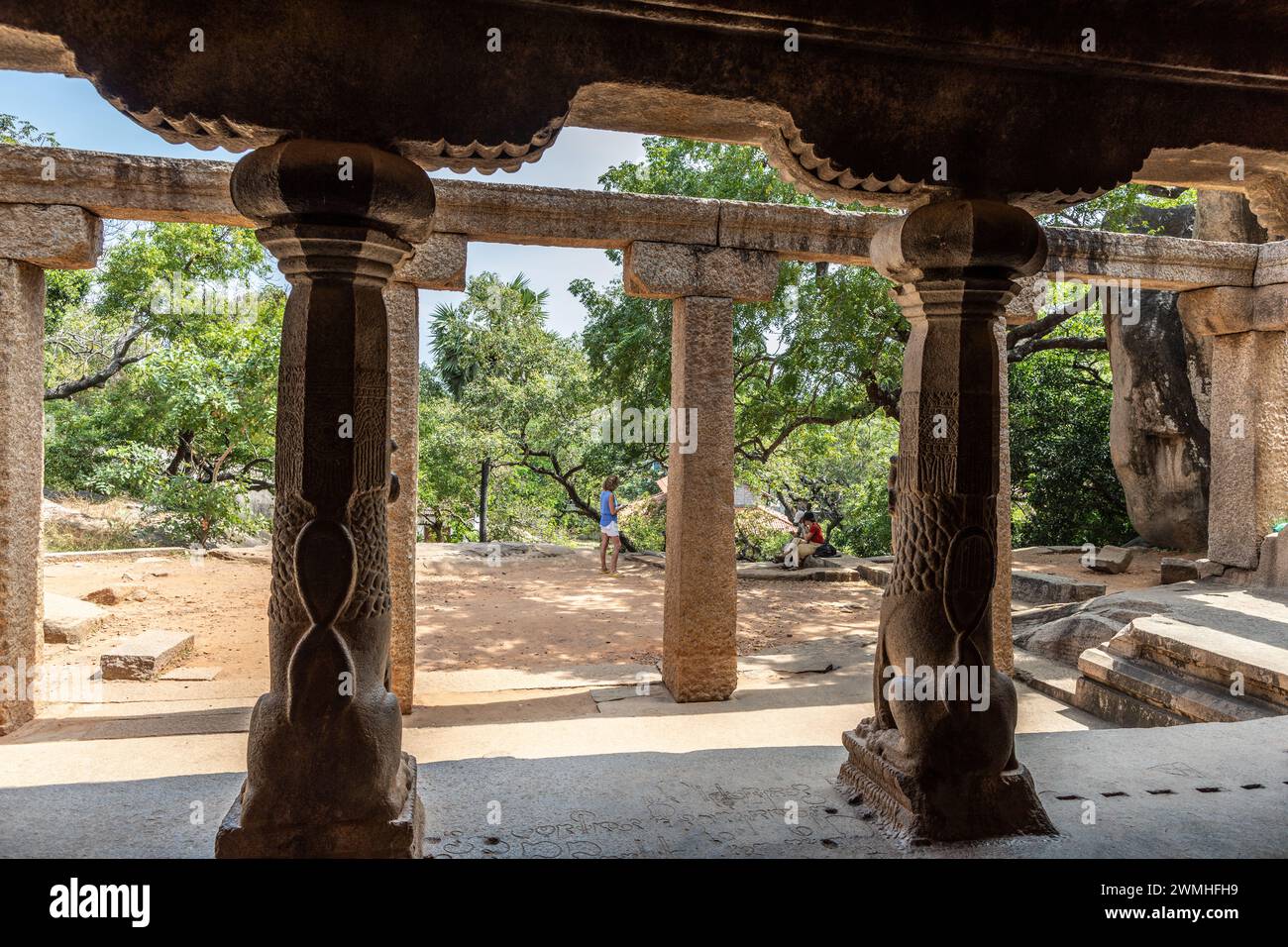 Templi tagliati in pietra a Mamallapuram, India Foto Stock