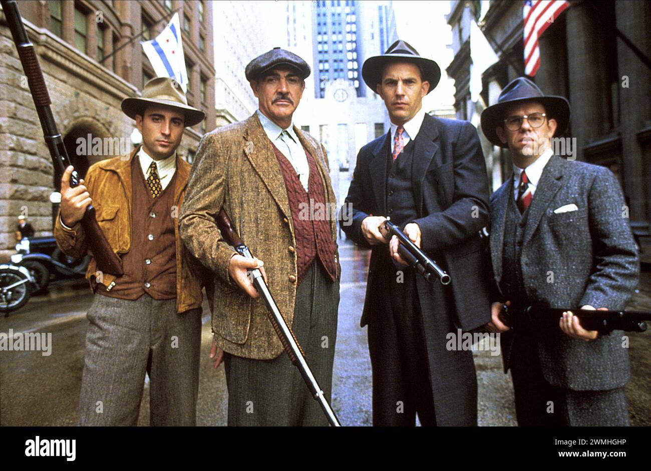 Gli Untouchables Sean Connery, Kevin Costner, Andy Garcia e Charles Martin Smith Foto Stock