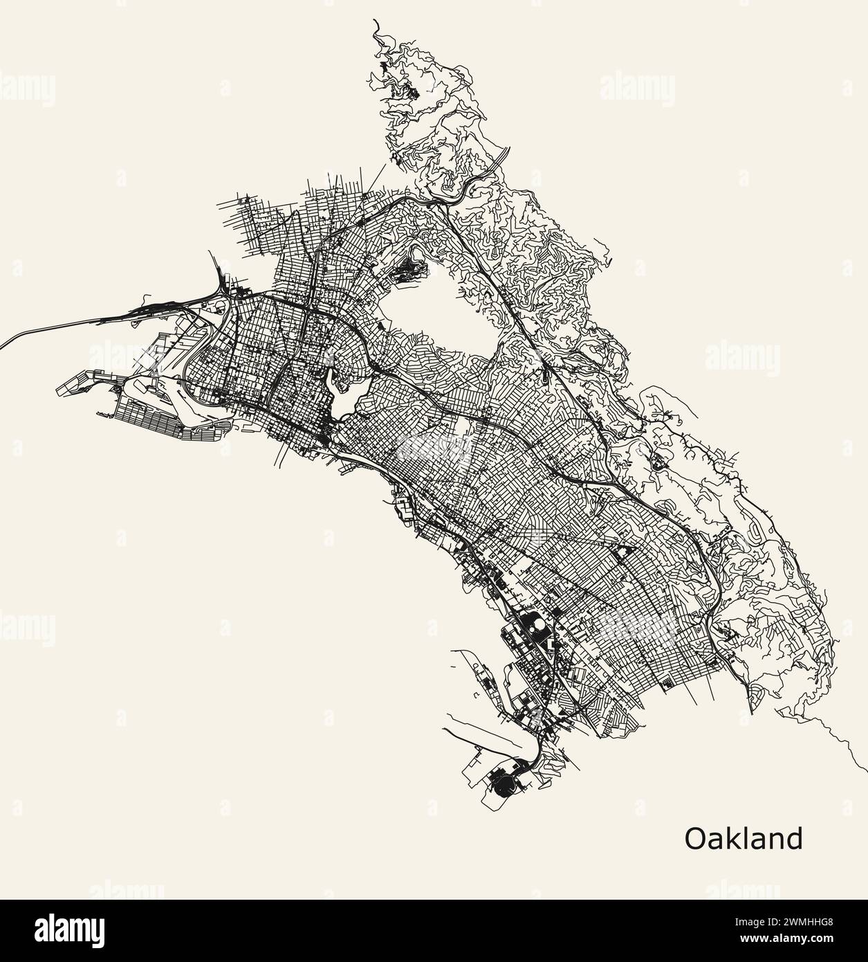 Mappa stradale della città vettoriale di Oakland California USA Illustrazione Vettoriale