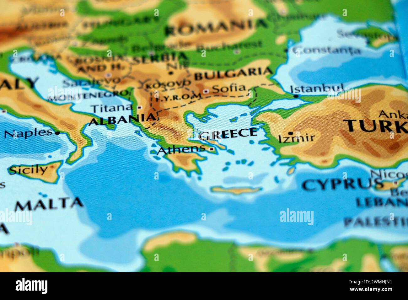 mappa mondiale del mediterraneo e dei paesi Foto Stock