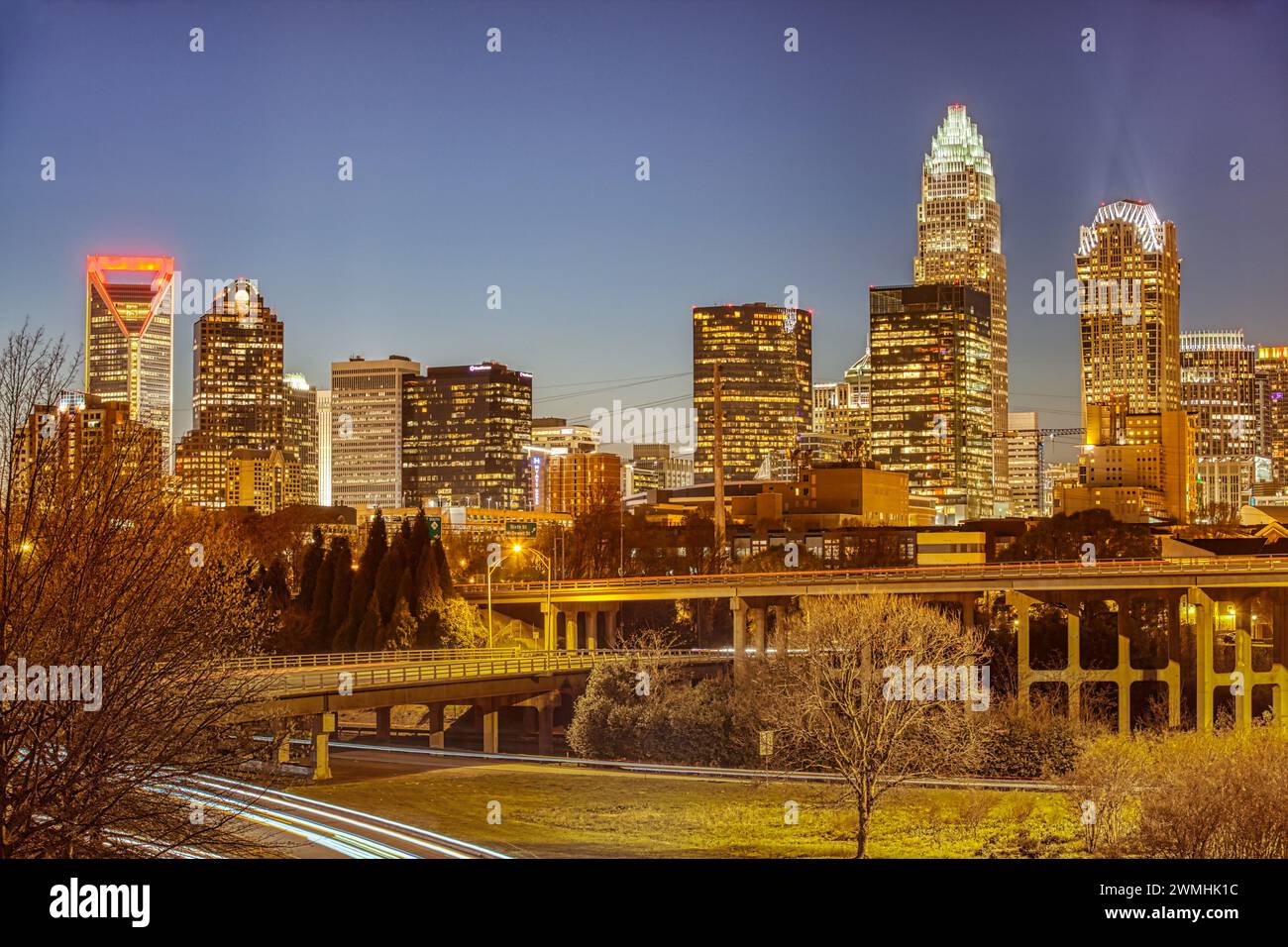 Lo skyline della citta', Charlotte, North Carolina, STATI UNITI D'AMERICA Foto Stock