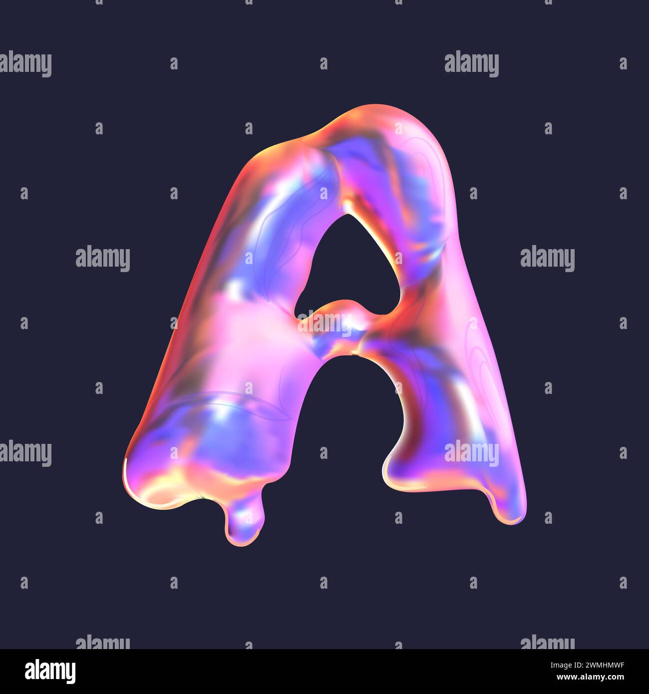 Gradiente volumetrico a flusso lettera A. alfabeto, iscrizione. Palloncino arioso e iridescente, Melty Metallics. Per logo, imballaggi, materiali promozionali e. Illustrazione Vettoriale