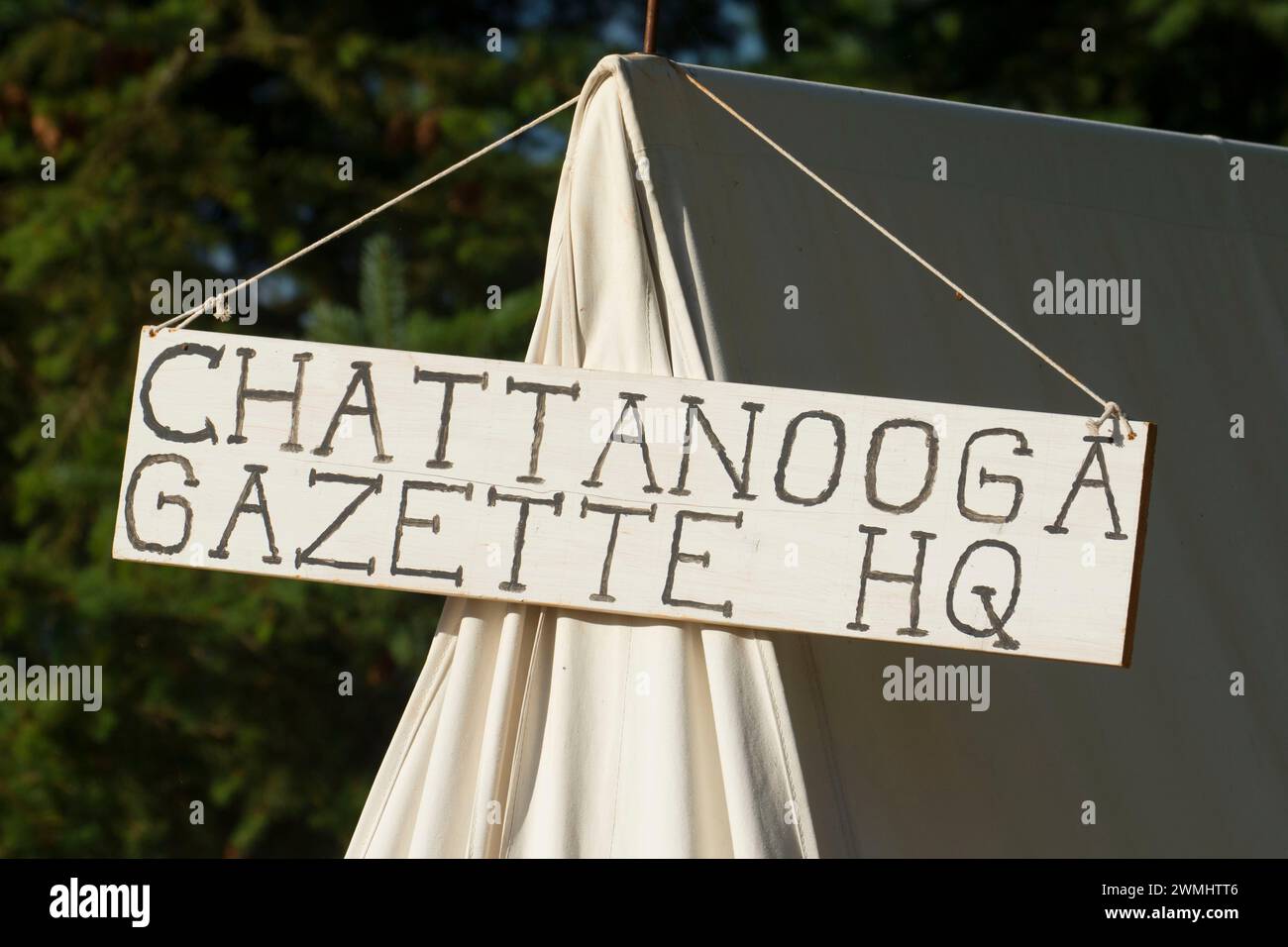 Segno di giornale, la guerra civile rievocazione, Willamette Missione del parco statale, Oregon Foto Stock