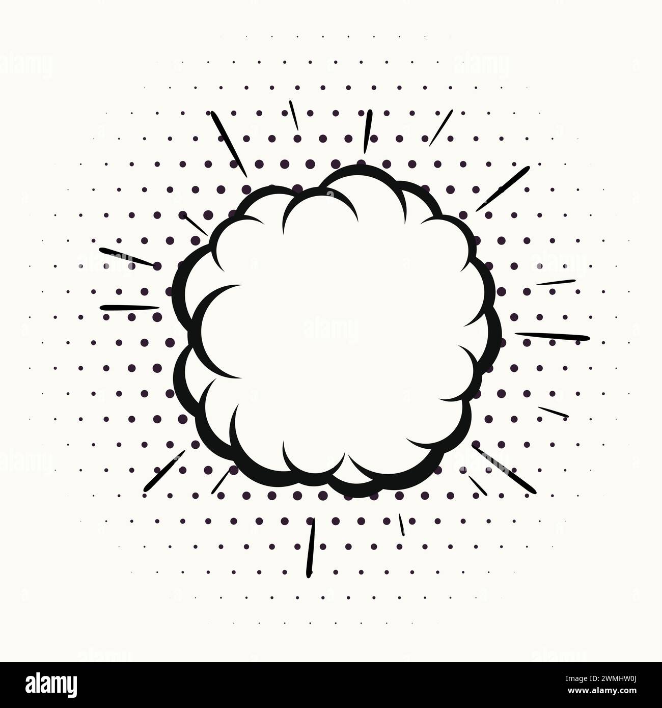esplosione di fumetti vettoriali isolata su sfondo bianco. illustrazione con bolle d'aria del cartone animato con motivo a mezzitoni. icona effetto audio braccio. expl. fumetti Illustrazione Vettoriale