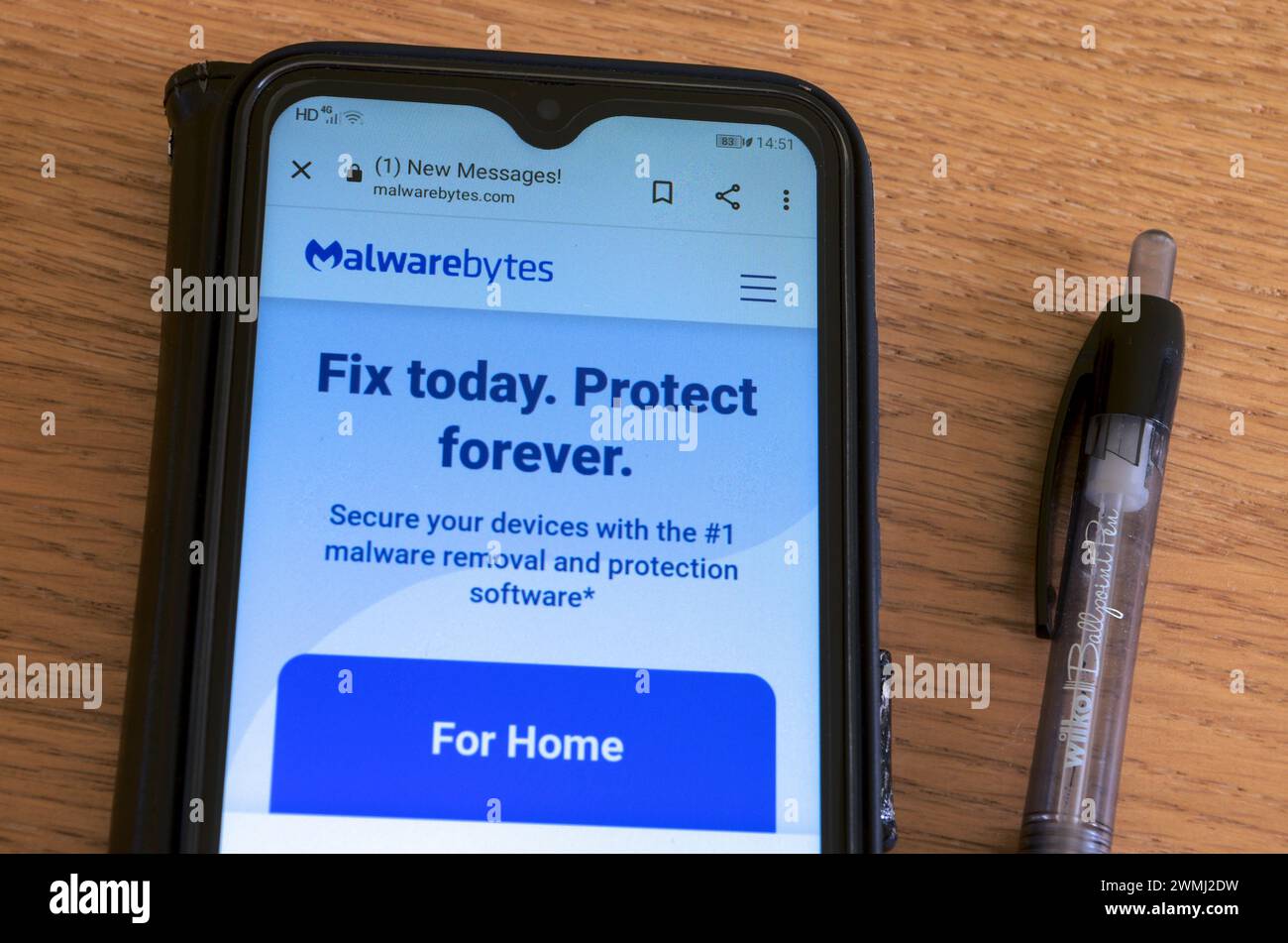 Sito Web Malwarebytes su uno smartphone Android Foto Stock