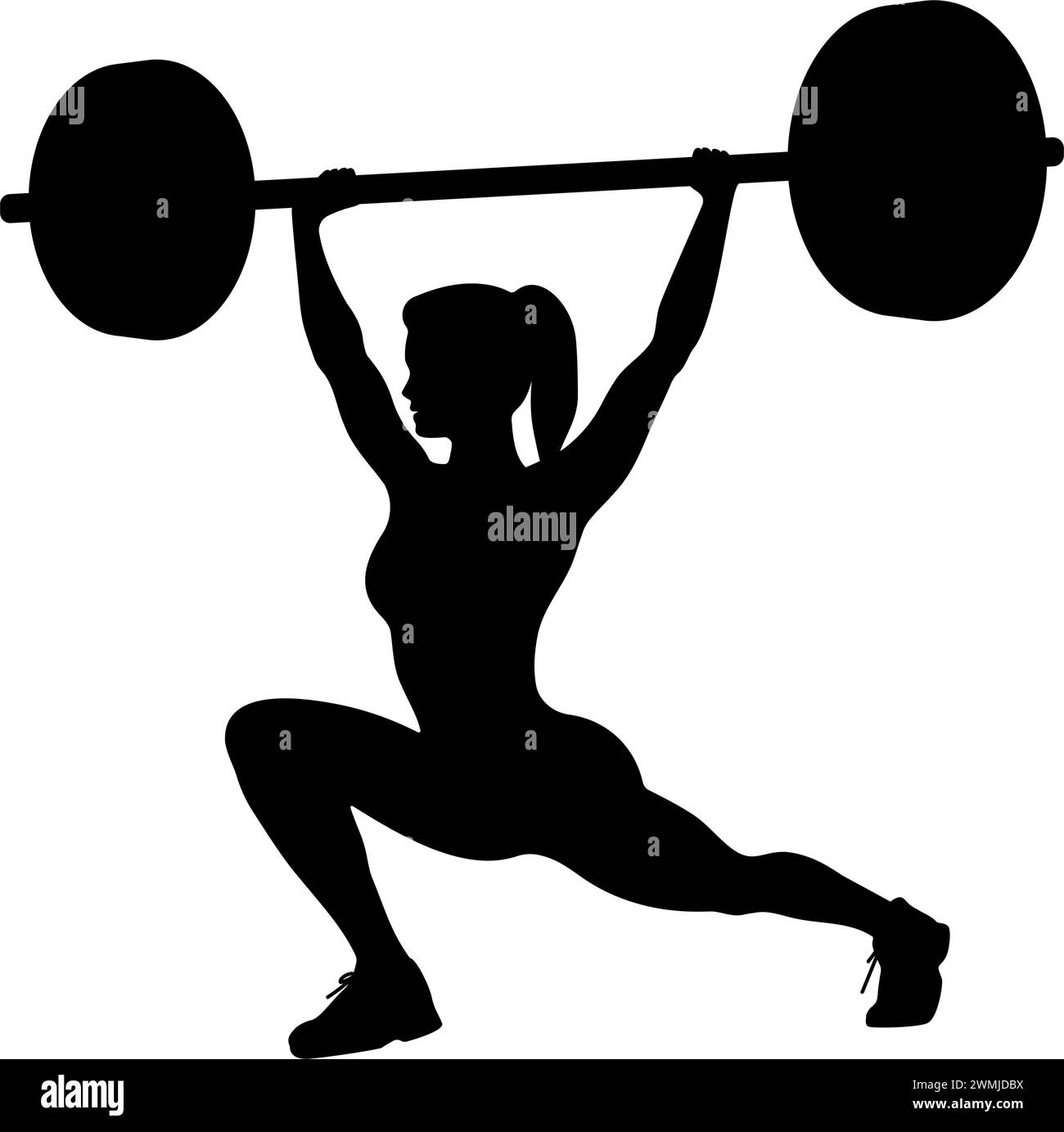 Sagoma di una donna che solleva una Barbell. illustrazione vettoriale Illustrazione Vettoriale