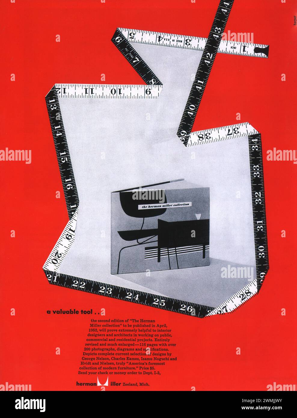Uno strumento prezioso... la seconda edizione di "The Herman Miller Collection" pubblicata nell'aprile 1952, annuncio a stampa Foto Stock