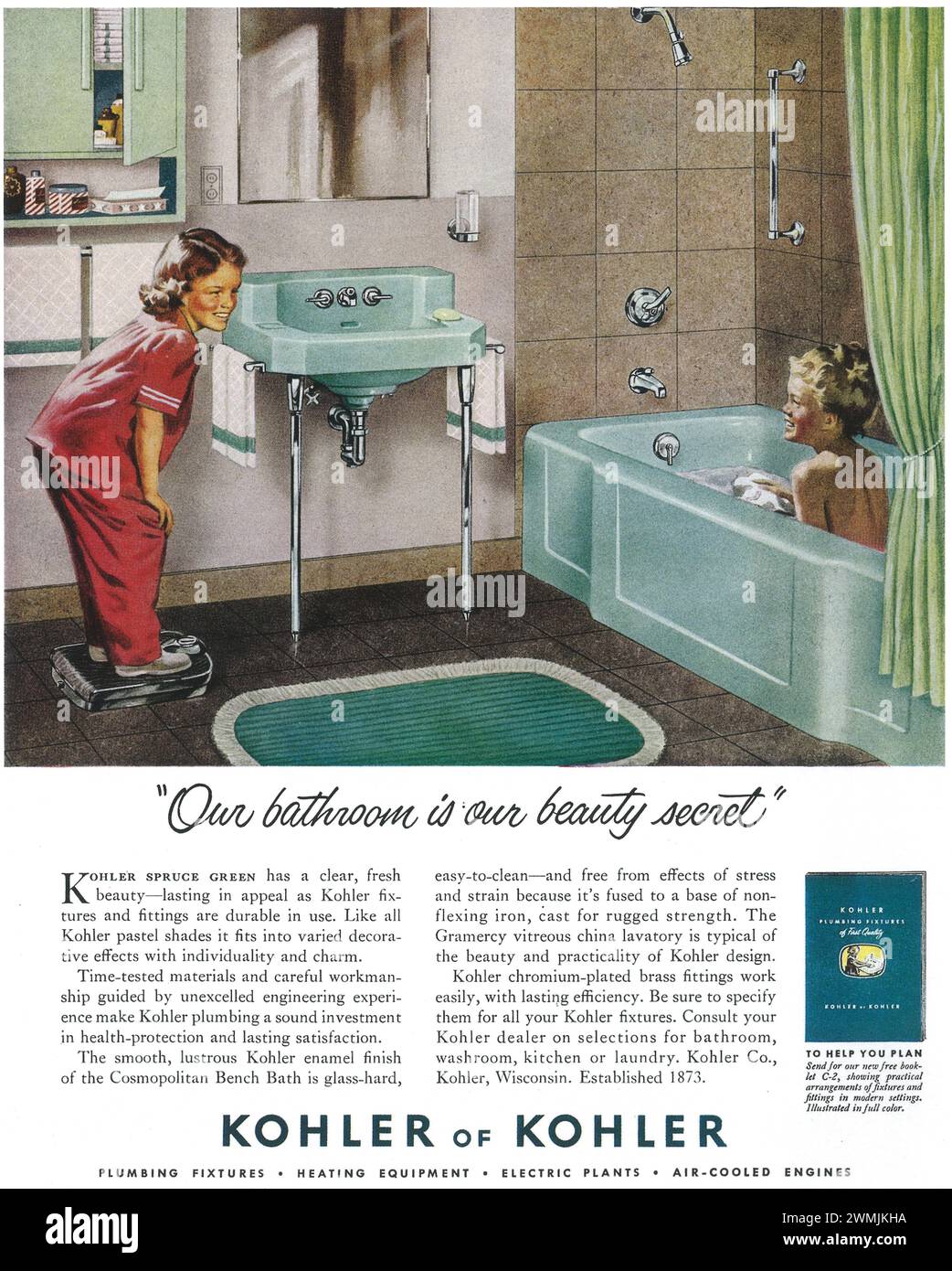 1950 pubblicità a stampa Kohler Plumbing Fixtures Foto Stock