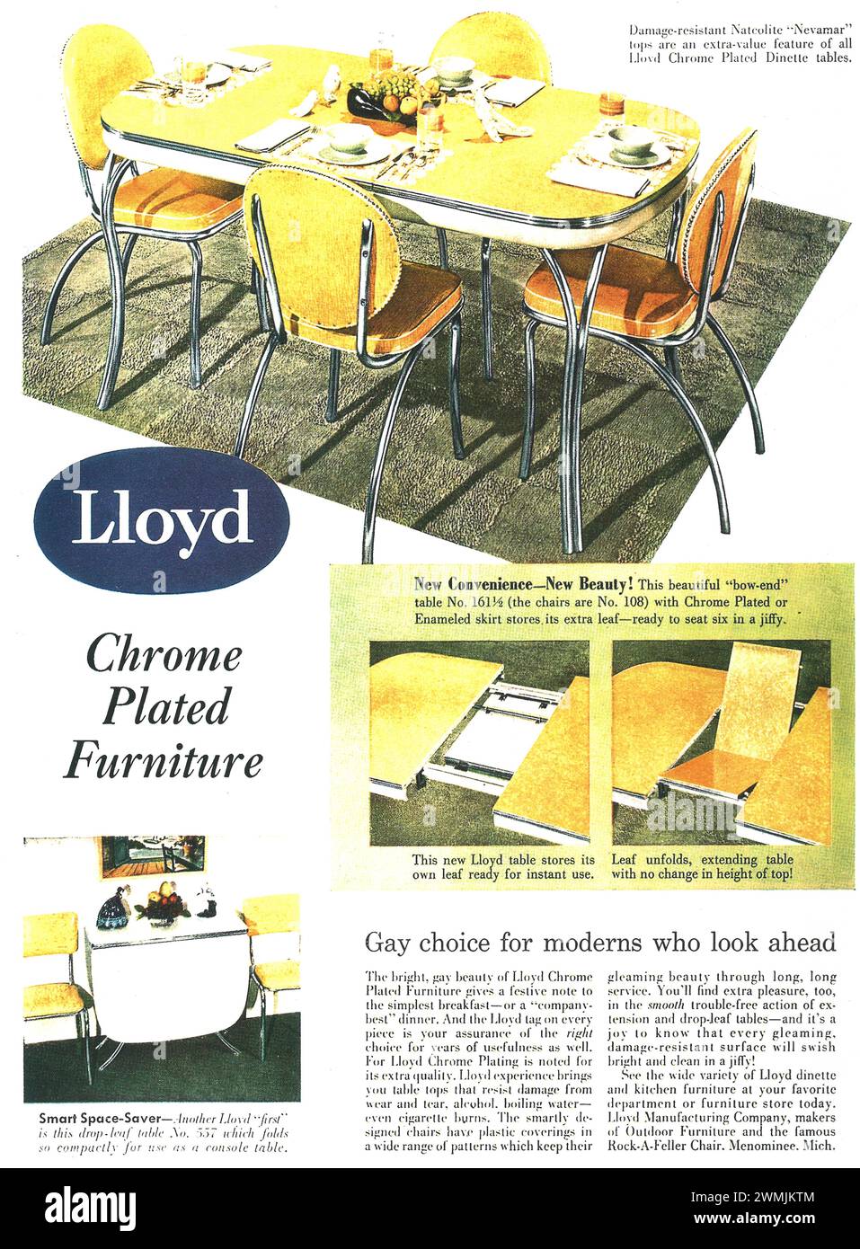 Annuncio a mezzo stampa per mobili con cromatura Lloyd 1951 Foto Stock