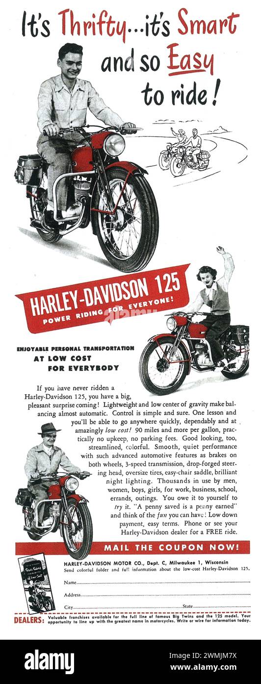 1950 Harley-Davidson 125 annuncio a mezzo Stampa Foto Stock