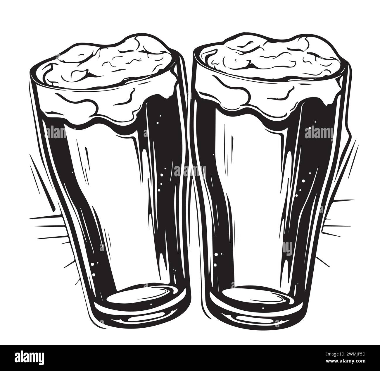 Bicchieri di birra con spruzzi. illustrazione vintage con incisione vettoriale disegnata a mano Illustrazione Vettoriale