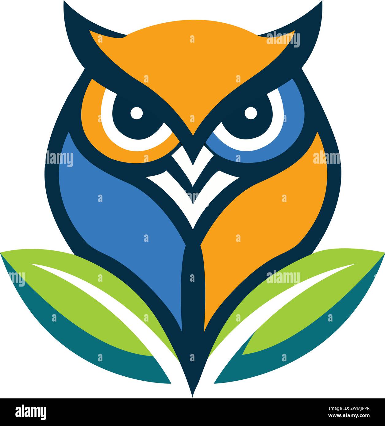 Illumina il tuo marchio con il nostro modello colorato Owl with Leaf Logo in formato vettoriale. Questo accattivante emblema fonde la saggezza del gufo con il vi Illustrazione Vettoriale