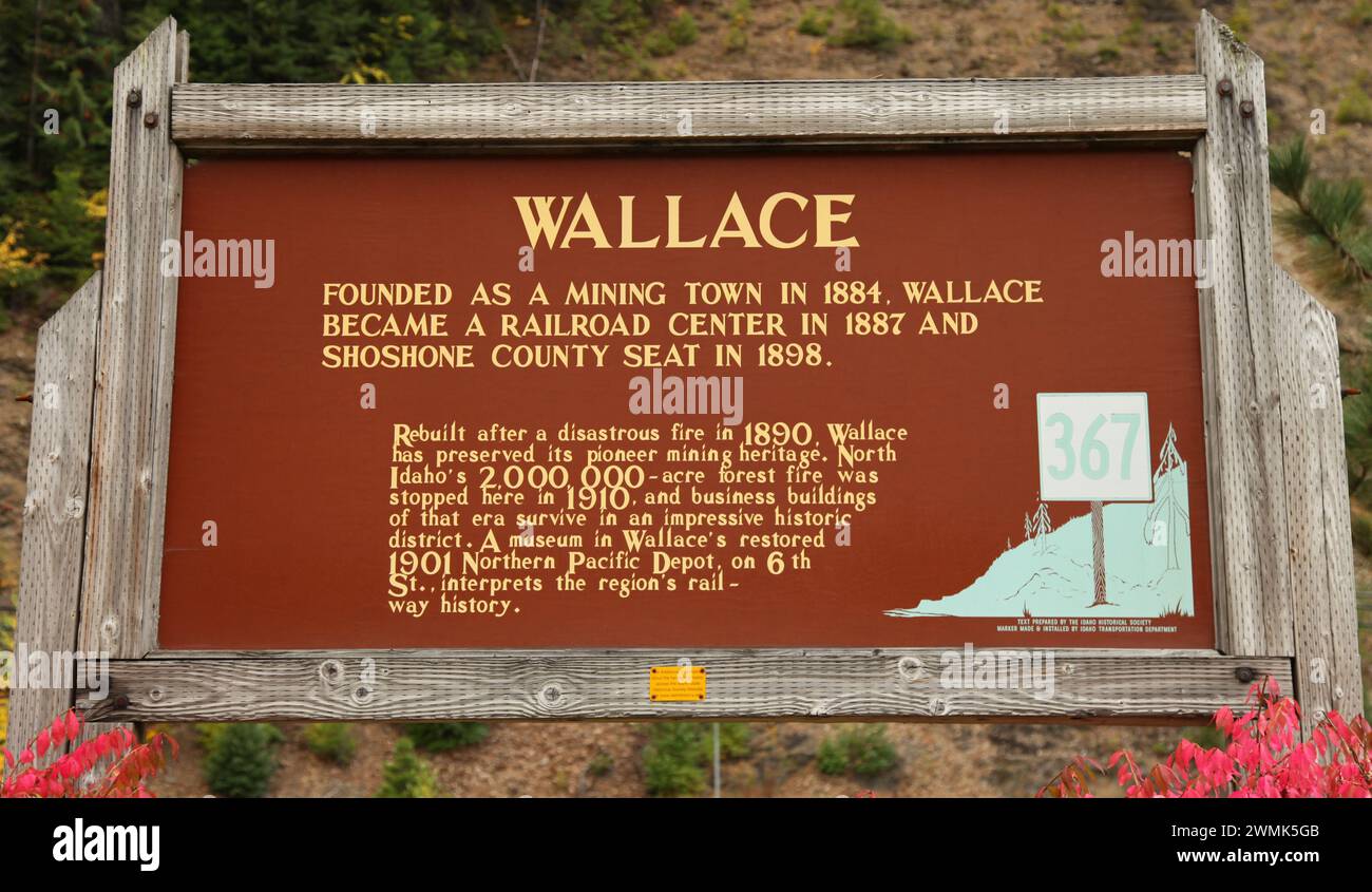 Idaho's Highway Historical Markers cartello - Wallace Foto Stock