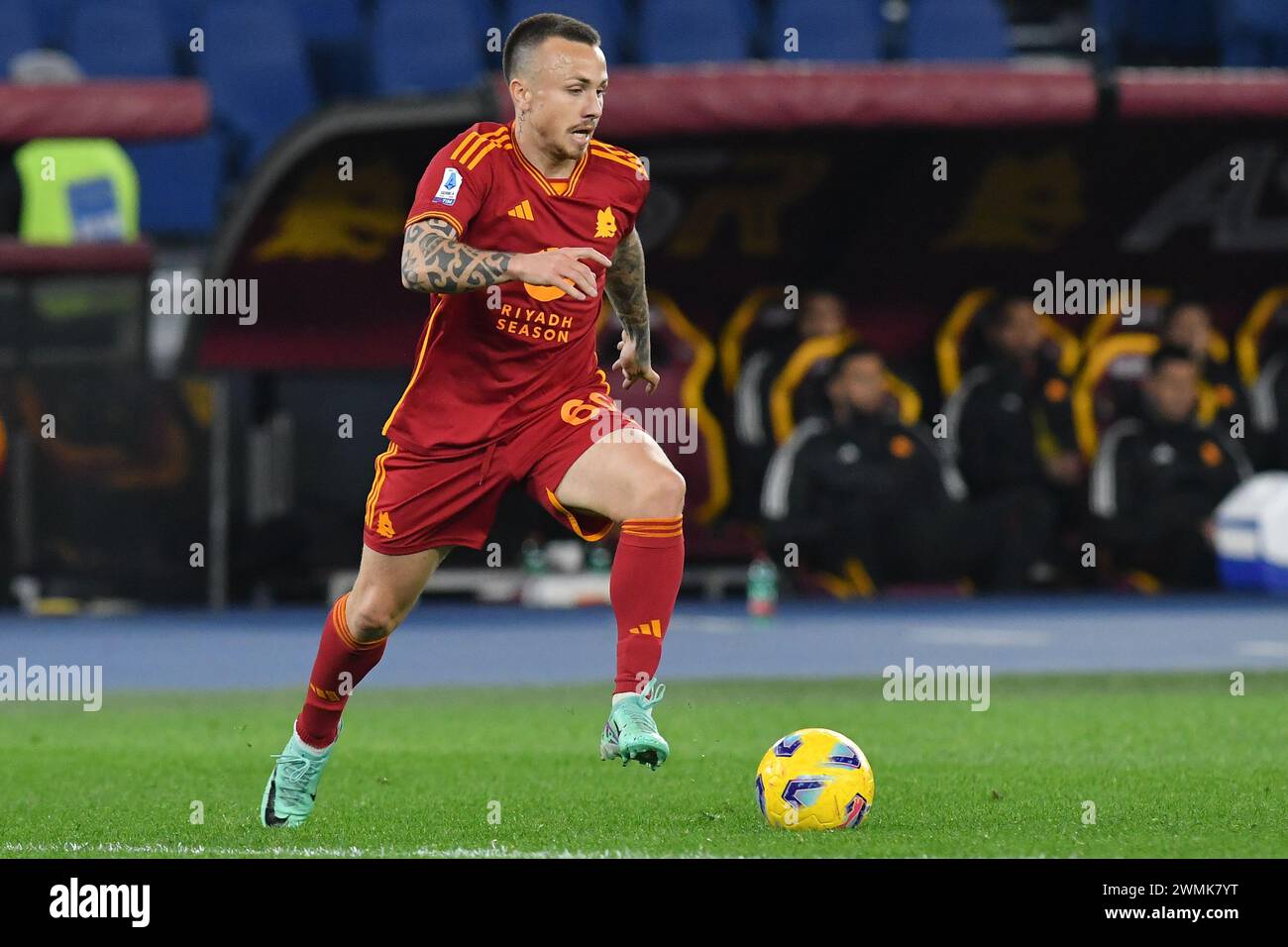 Roma, Lazio. 26 febbraio 2024. Angelino di AS Roma durante la partita di serie A tra Roma e Torino allo stadio Olimpico, Italia, 26 febbraio 2024. Crediti: massimo insabato/Alamy Live News Foto Stock