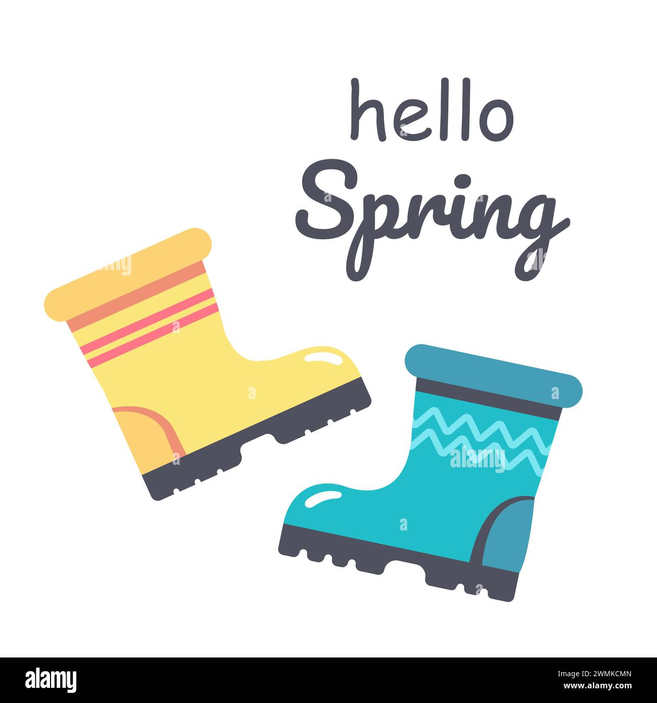 Design per stampe disegnate a mano in primavera. Paia di parapolvere in gomma diversi. Buona primavera. Illustrazione vettoriale. Illustrazione Vettoriale