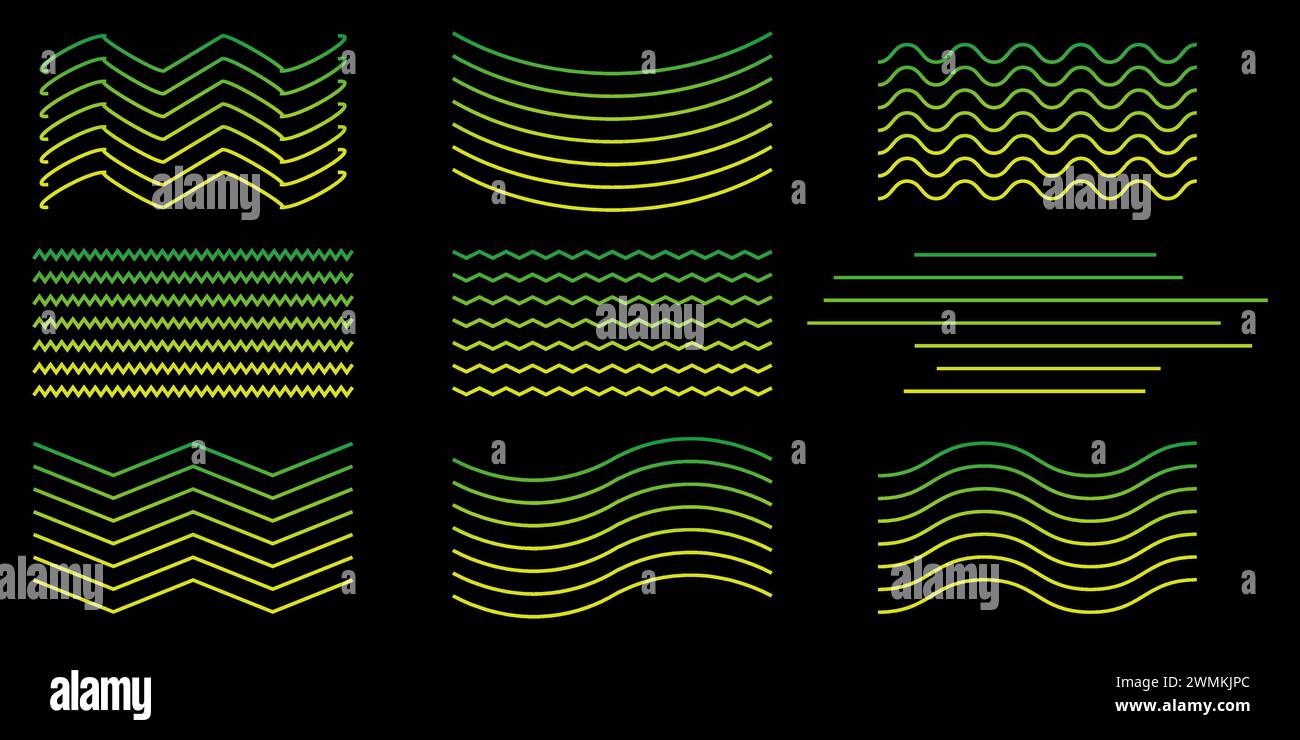 Linee sottili ondulate motivo senza cuciture. Ripetizione vettoriale delle linee a zigzag ondulate ripetibili. Illustrazione Vettoriale