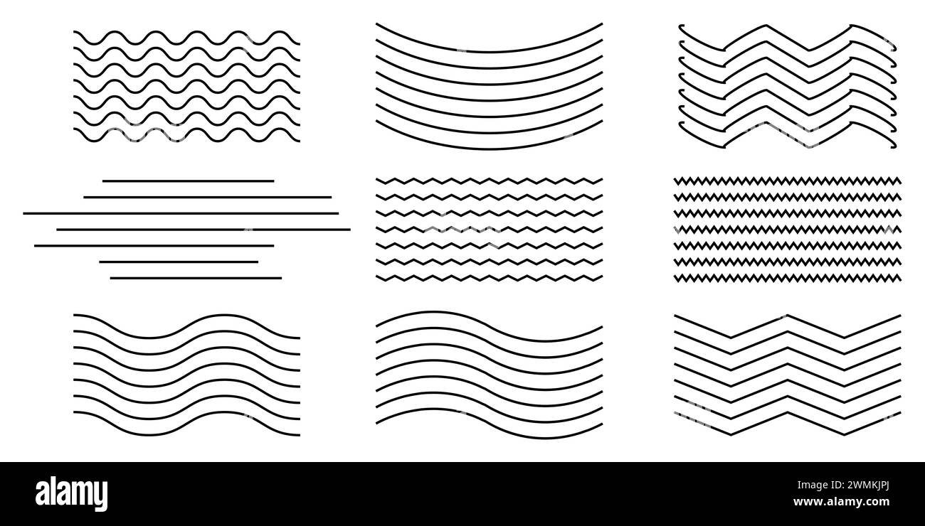 Linee sottili ondulate motivo senza cuciture. Ripetizione vettoriale delle linee a zigzag ondulate ripetibili. Illustrazione Vettoriale