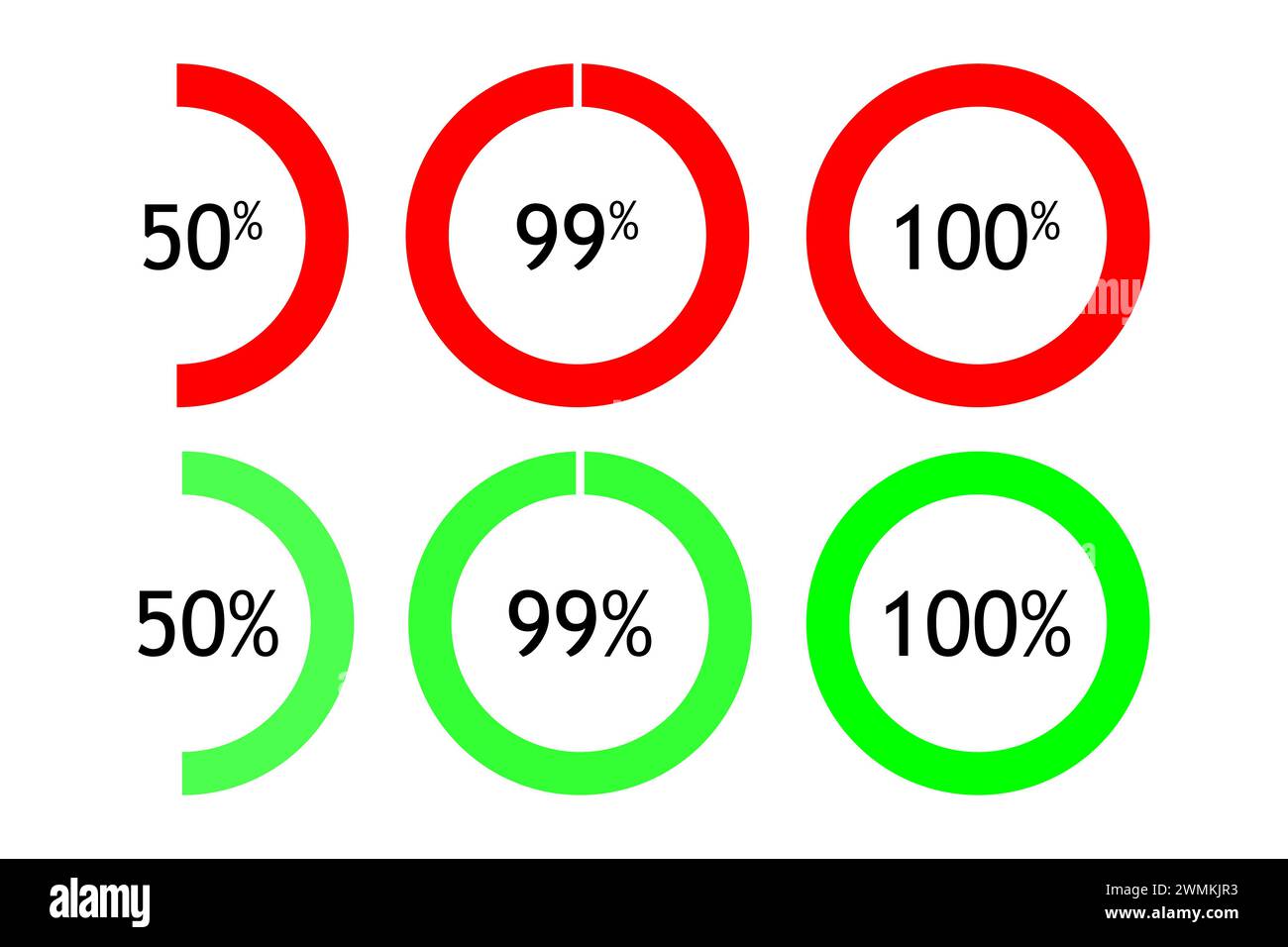 Infografiche percentuali del grafico a torta inversa a tre anelli. Illustrazione Vettoriale