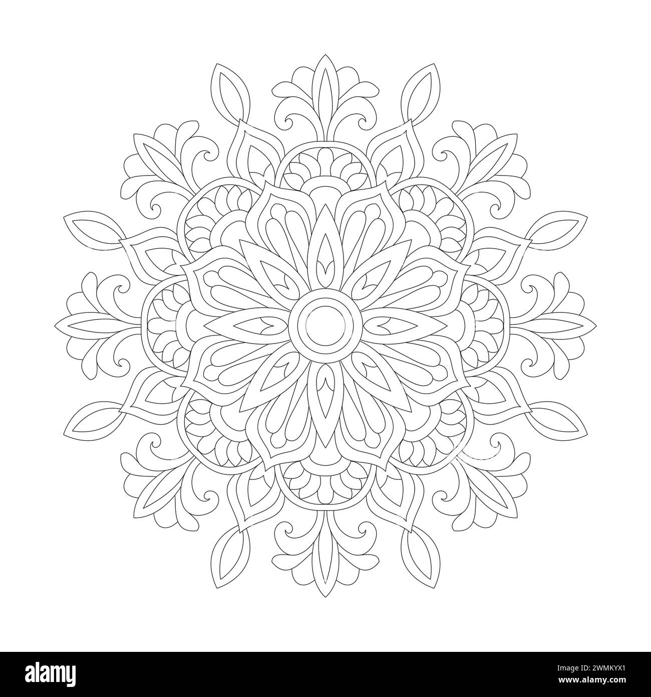 Pagina dei libri coloranti Cosmic Whirlwind Mandala per interno libro KDP. Petali tranquilli, capacità di rilassarsi, esperienze cerebrali, Haven armonioso, po pacifico Illustrazione Vettoriale