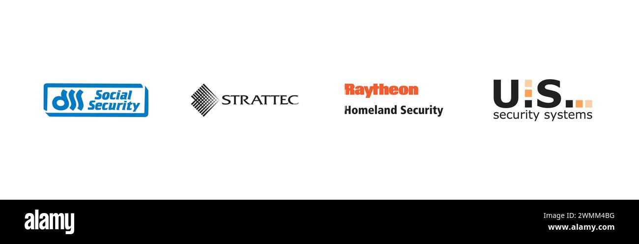 Sicurezza sociale, Raytheon Homeland Security, Strattec Security Corporation, US Security Systems. Collezione di logo vettoriali editoriali. Illustrazione Vettoriale