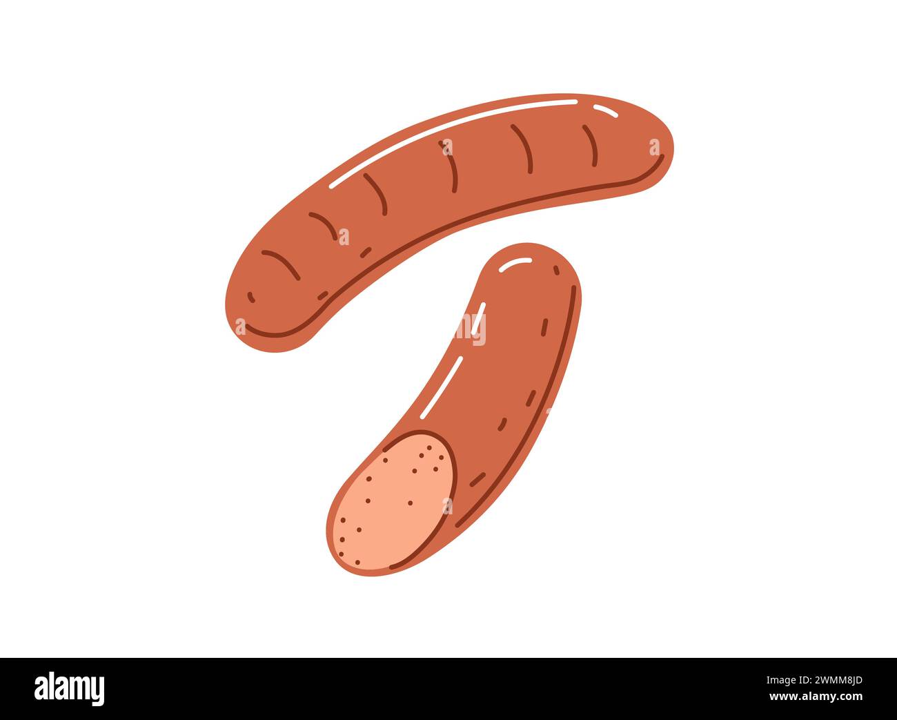 Salsiccia al curry grigliata. Piatti per barbecue. Illustrazione vettoriale in stile cartoni animati Illustrazione Vettoriale