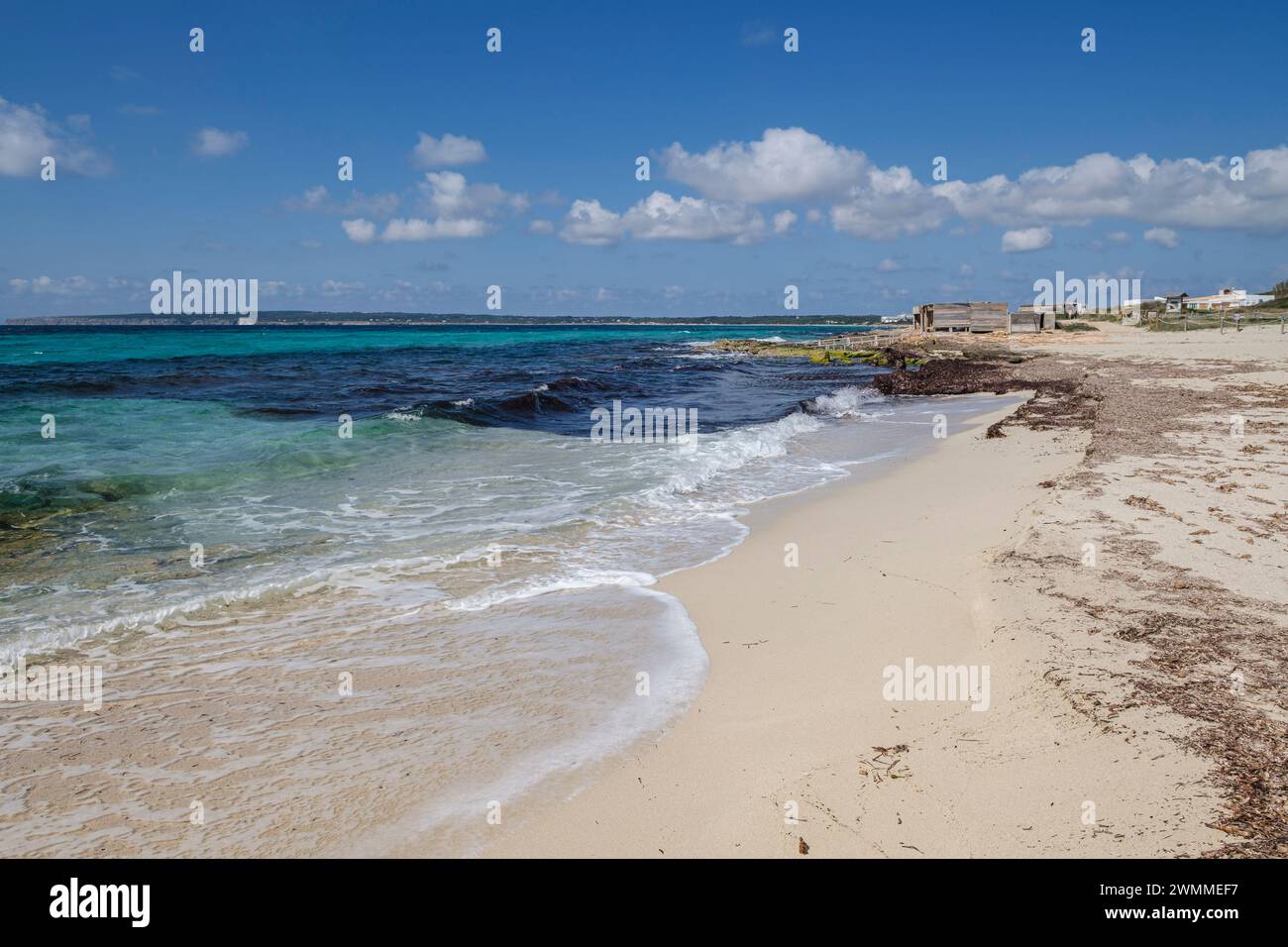 Spiaggia di Migjorn, Formentera, Isole Pitiusas, Comunità Baleari, Spagna Foto Stock