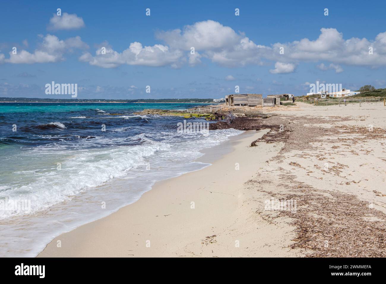 Spiaggia di Migjorn, Formentera, Isole Pitiusas, Comunità Baleari, Spagna Foto Stock
