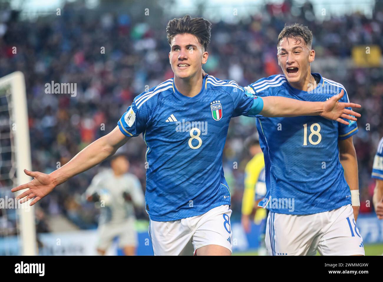 MENDOZA, ARGENTINA - 21 MAGGIO: L'Italia Cesare Casadei celebra il suo gol con Francesco Esposito durante la partita di Coppa del mondo FIFA U20 Argentina 2023 Foto Stock