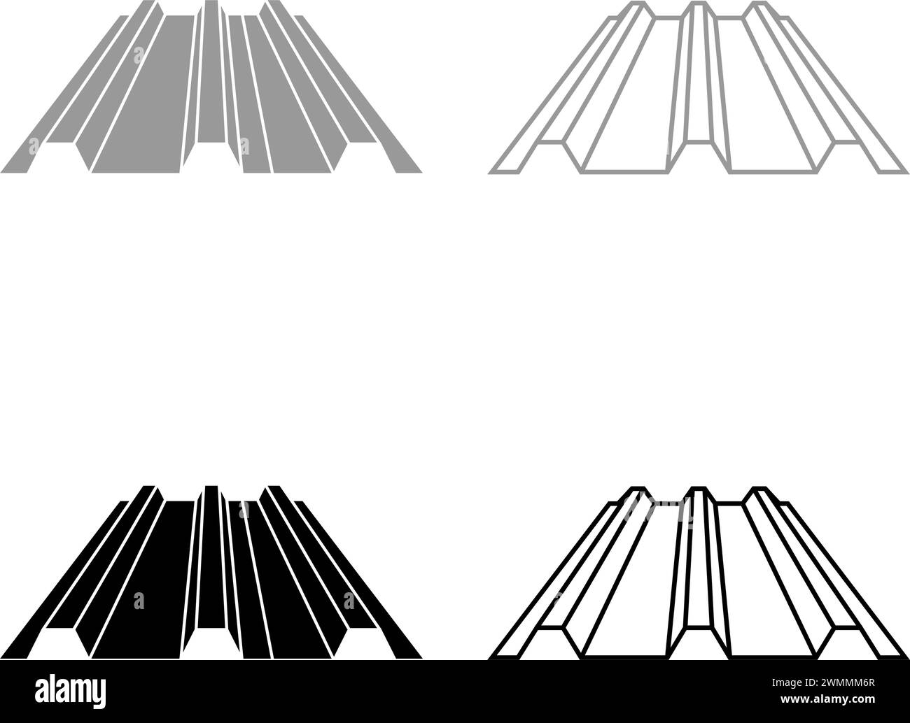 Tetto in lamiera di profilo in acciaio per tetti Concept tetto tetto in metallo ondulato ondulato ondulato piastrelle di rivestimento icona grigio, illustrazione vettoriale di colore nero Illustrazione Vettoriale