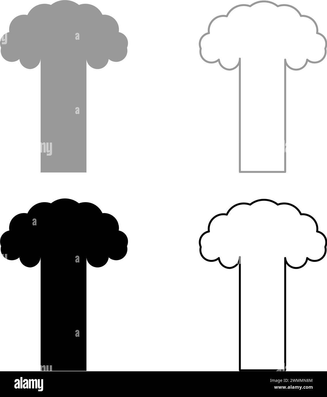 Icona del set di distruzione esplosiva a fungo esplosivo esplosivo in nero grigio immagine grafica vettoriale di riempimento semplice linea di contorno continua Illustrazione Vettoriale