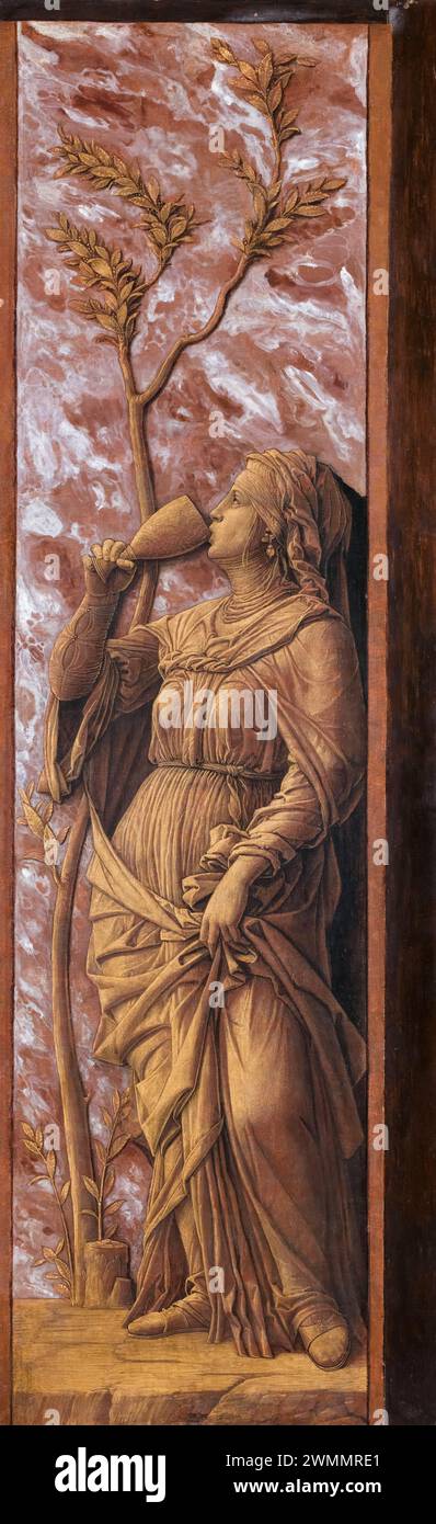 Andrea Mantegna, Una donna che beve, dipinge a tempera su legno, 1495-1506 Foto Stock