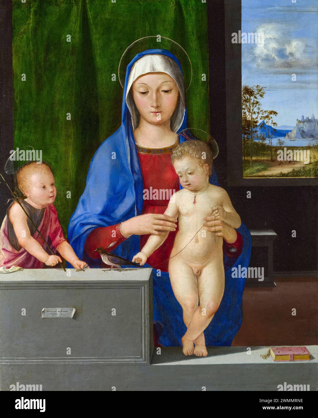 Antonio de Solario dipinto, la Vergine col bambino con San Giovanni, olio su tela trasferito dal legno, 1500-1510 Foto Stock