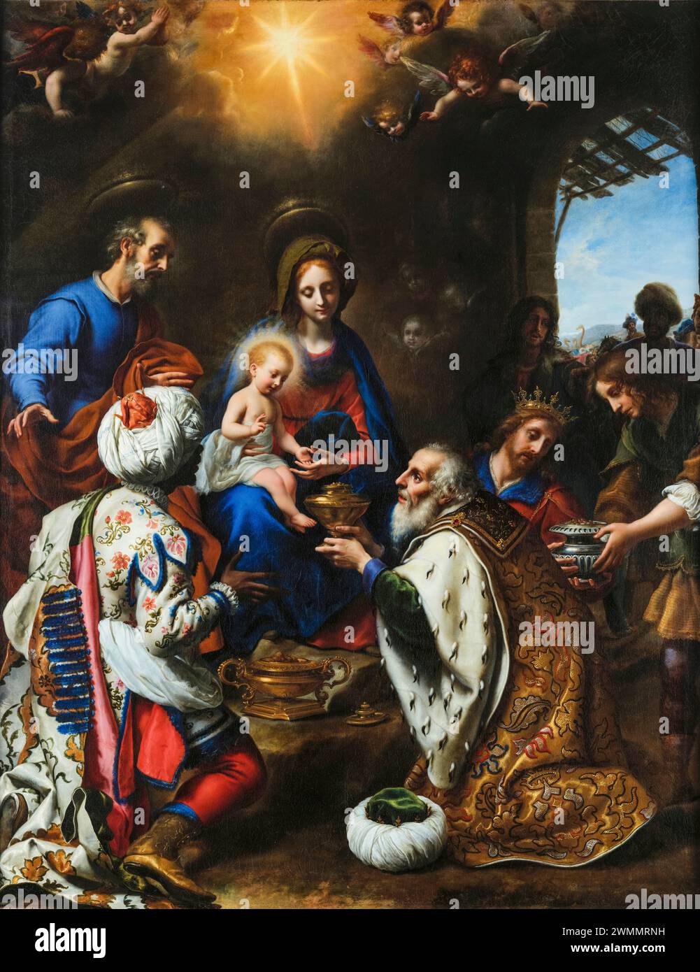 Carlo dolci, l'Adorazione dei Re, pittura ad olio su tela, 1649 Foto Stock