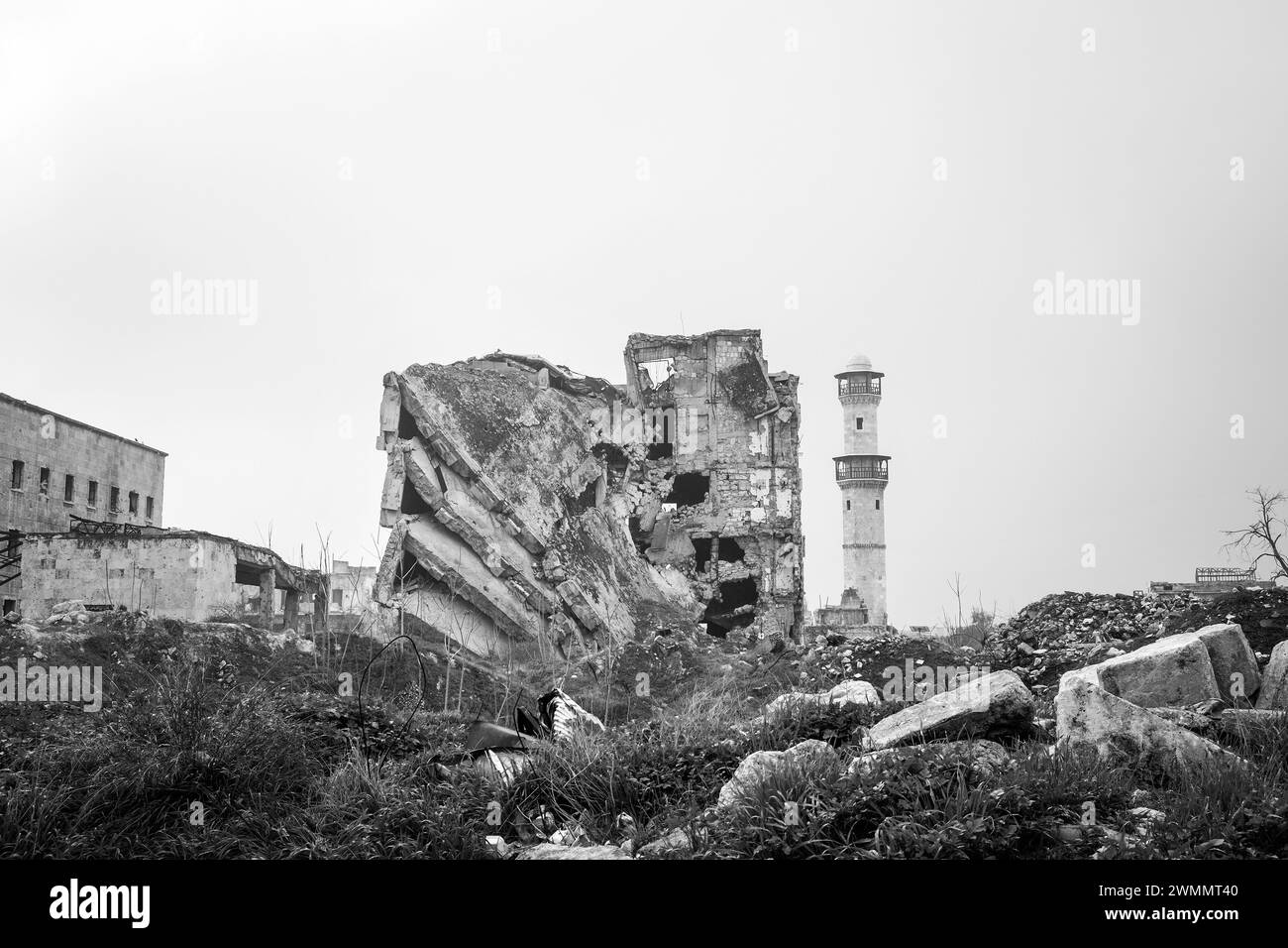 Siria, Aleppo, quartiere distrutto dai bombardamenti Foto Stock