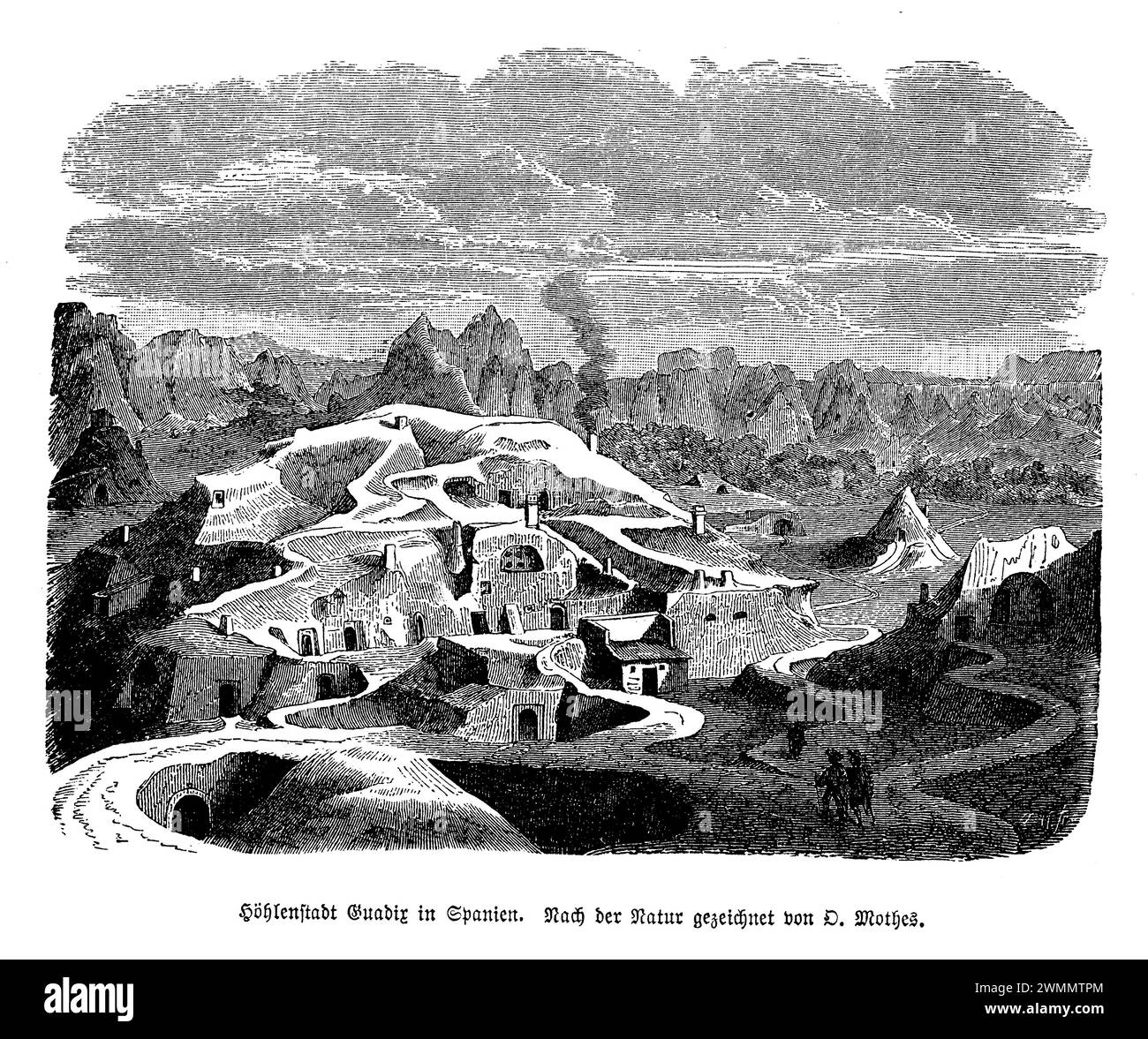 Le abitazioni troglodite nelle grotte di Guadix, situate nel cuore dell'Andalusia, in Spagna, offrono un affascinante scorcio su una forma unica di abitazione che è stata utilizzata per secoli. Scavate nella morbida roccia di tufo della regione, queste grotte presentano una storia vivente di adattamento umano e intraprendenza. Le grotte di Guadix non sono semplici reliquie del passato; molte sono ancora oggi abitate, fornendo case che sono naturalmente isolate contro gli estremi del clima spagnolo, fresche in estate e calde in inverno. Questa rete di abitazioni costituisce una parte distintiva del paesaggio, Foto Stock
