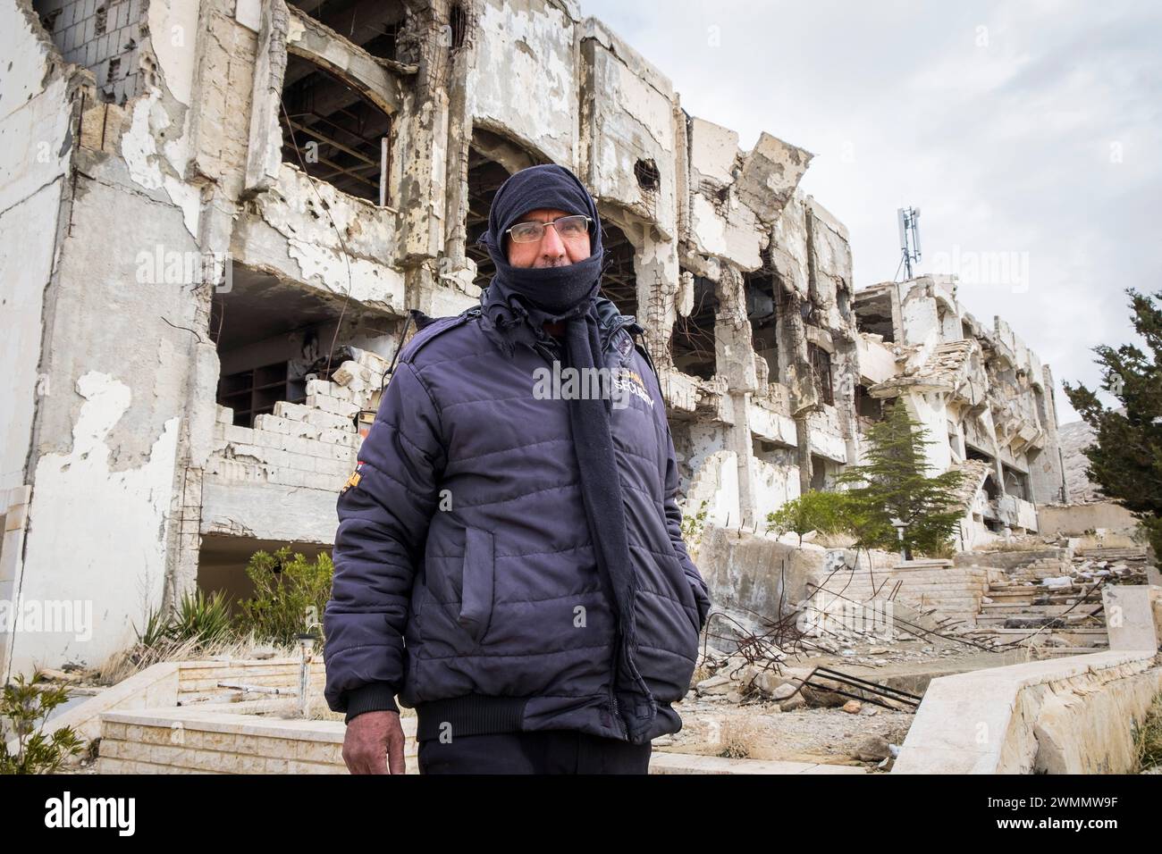 Siria, Ma'lula; Maaloula, rovine di Safir Hotel bombardate durante la guerra civile Foto Stock