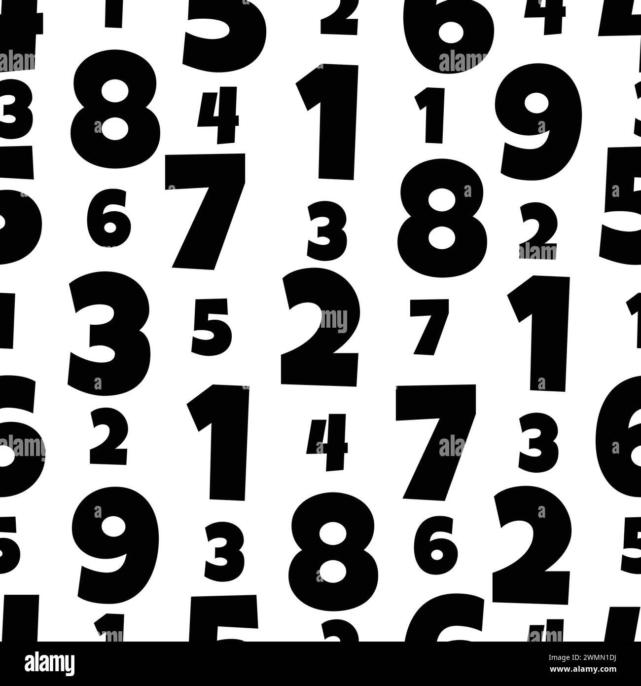 Motivo vettoriale senza cuciture con numeri neri su sfondo bianco Illustrazione Vettoriale