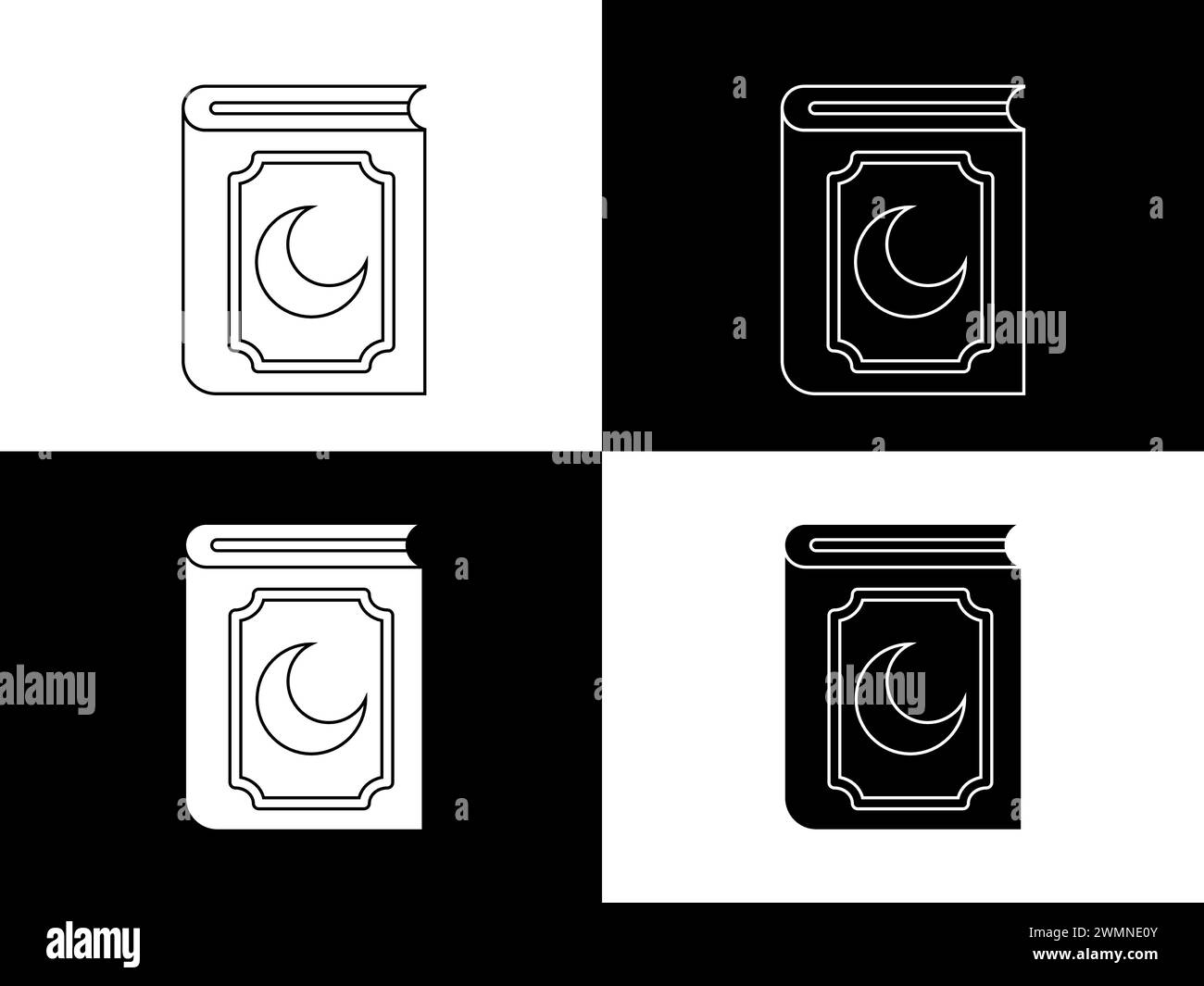 Illustrazione artistica icona design logo con silhouette Concept simbolo del libro aperto al corano Illustrazione Vettoriale