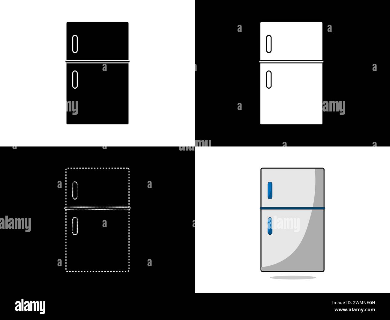 Illustrazione artistica logo icona design con silhouette simbolo concept del frigorifero icebox Illustrazione Vettoriale