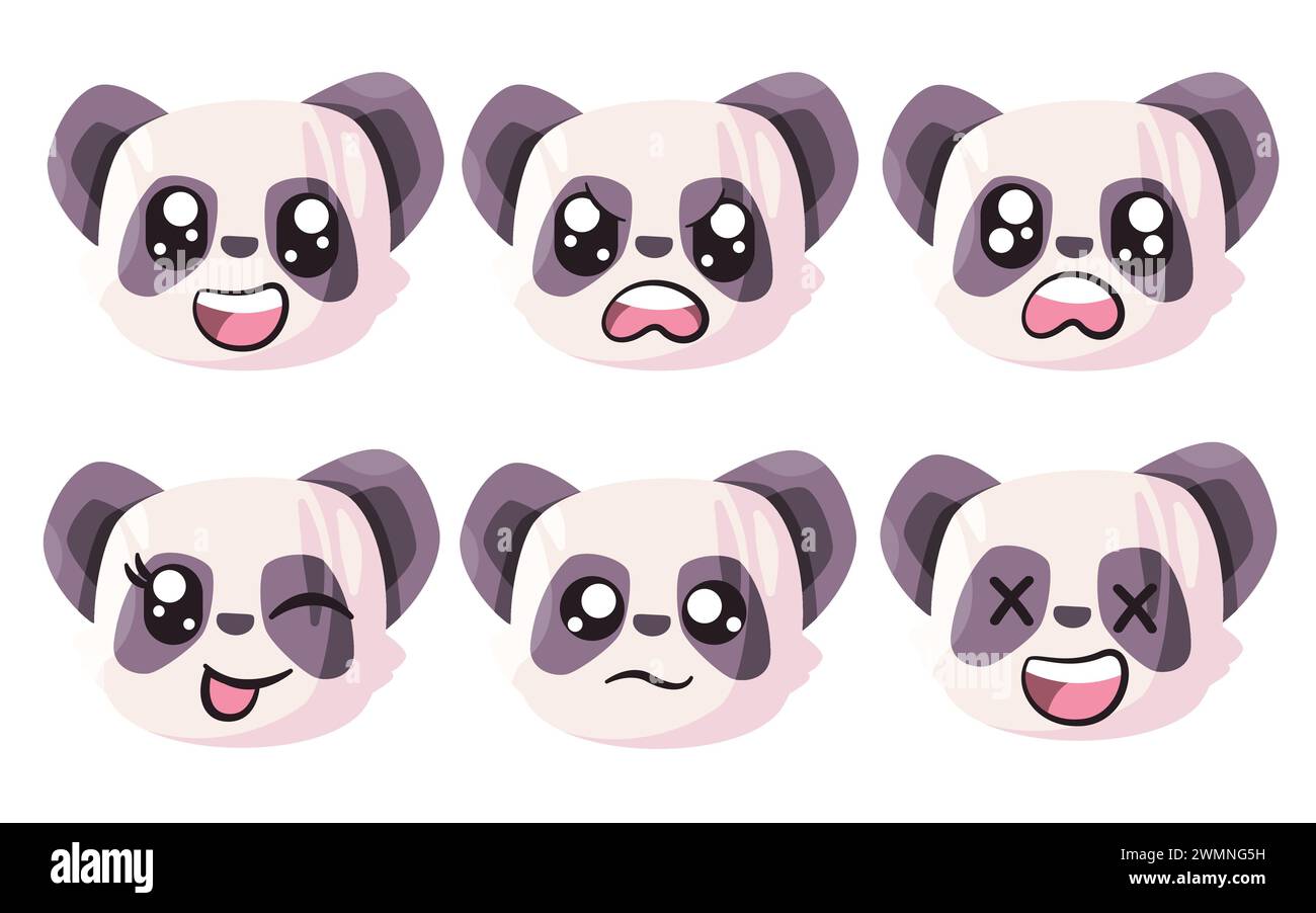 Emoticon facciale Panda con Eyes and Mouth Collection bianco di illustrazione vettoriale Illustrazione Vettoriale