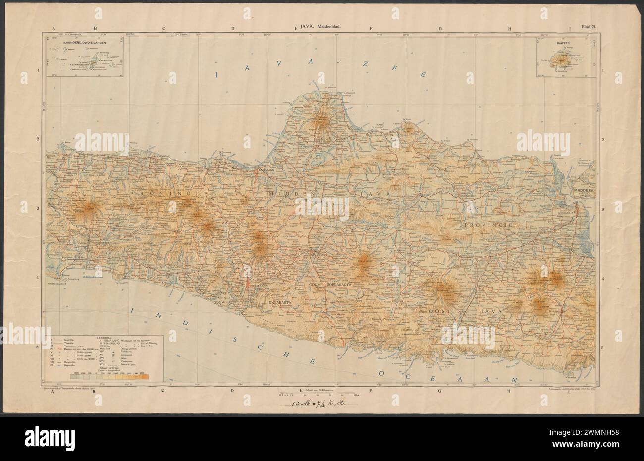 Mappa topografica di Giava centrale 1912-1935 Foto Stock
