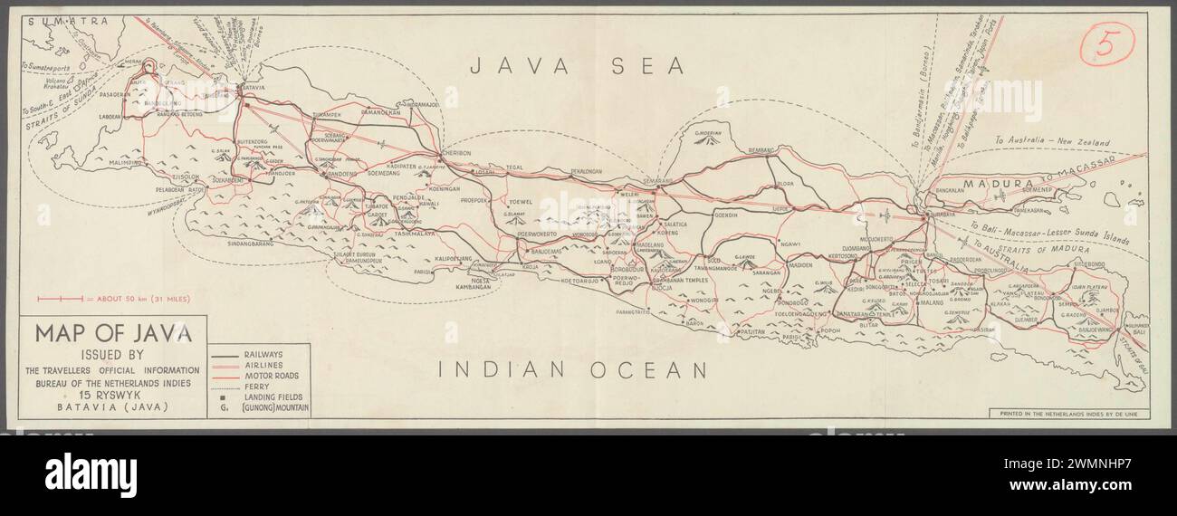 Mappa stradale di Java 1900s Foto Stock
