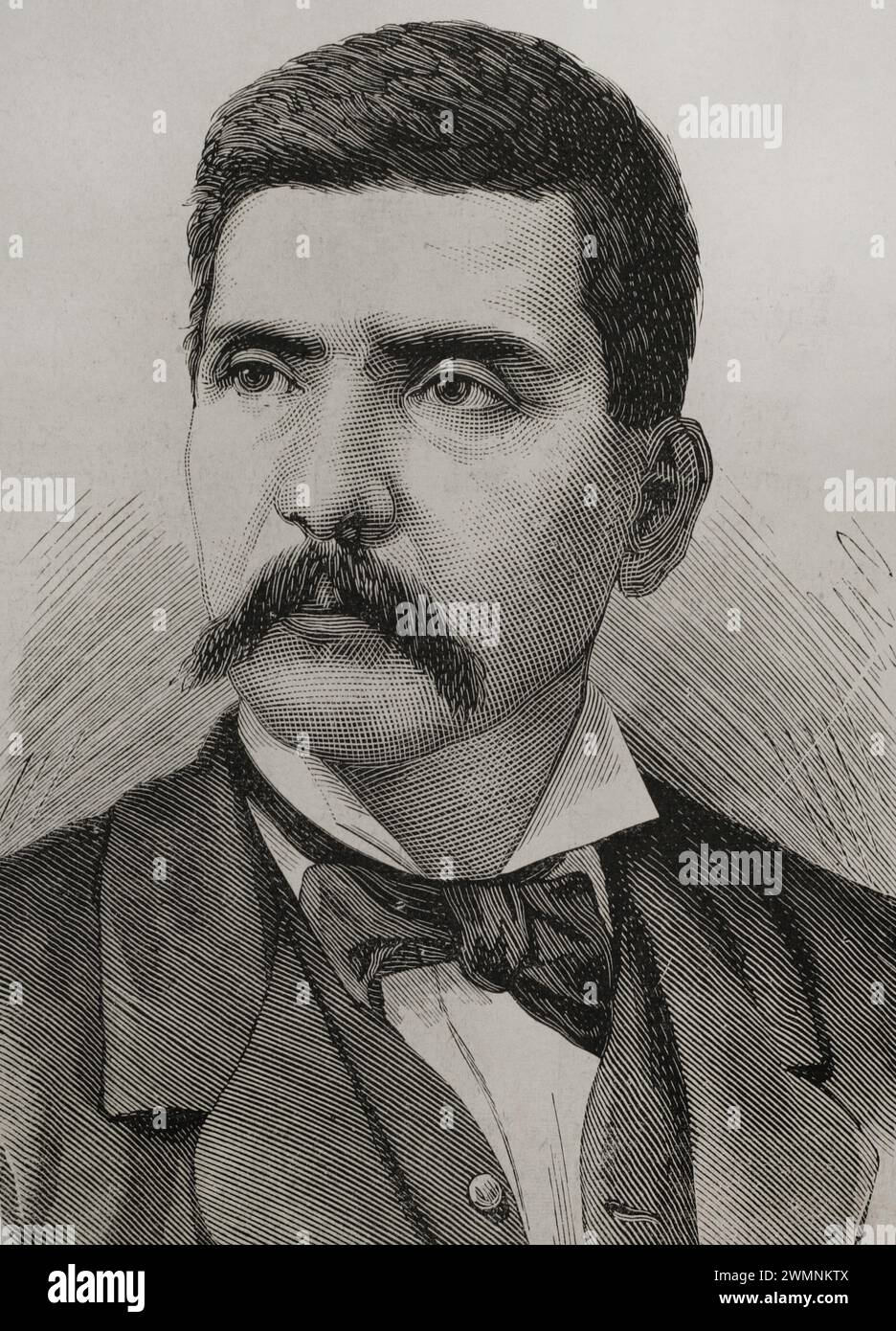 Porfirio Díaz (1830-1915). Militare e politico messicano. Presidente del Messico in sette occasioni, tra il 1877 e il 1911. Verticale. Incisione di Arturo Carretero (1852-1903). La Ilustración Española y americana (The Spanish and American Illustration), 1878. Foto Stock