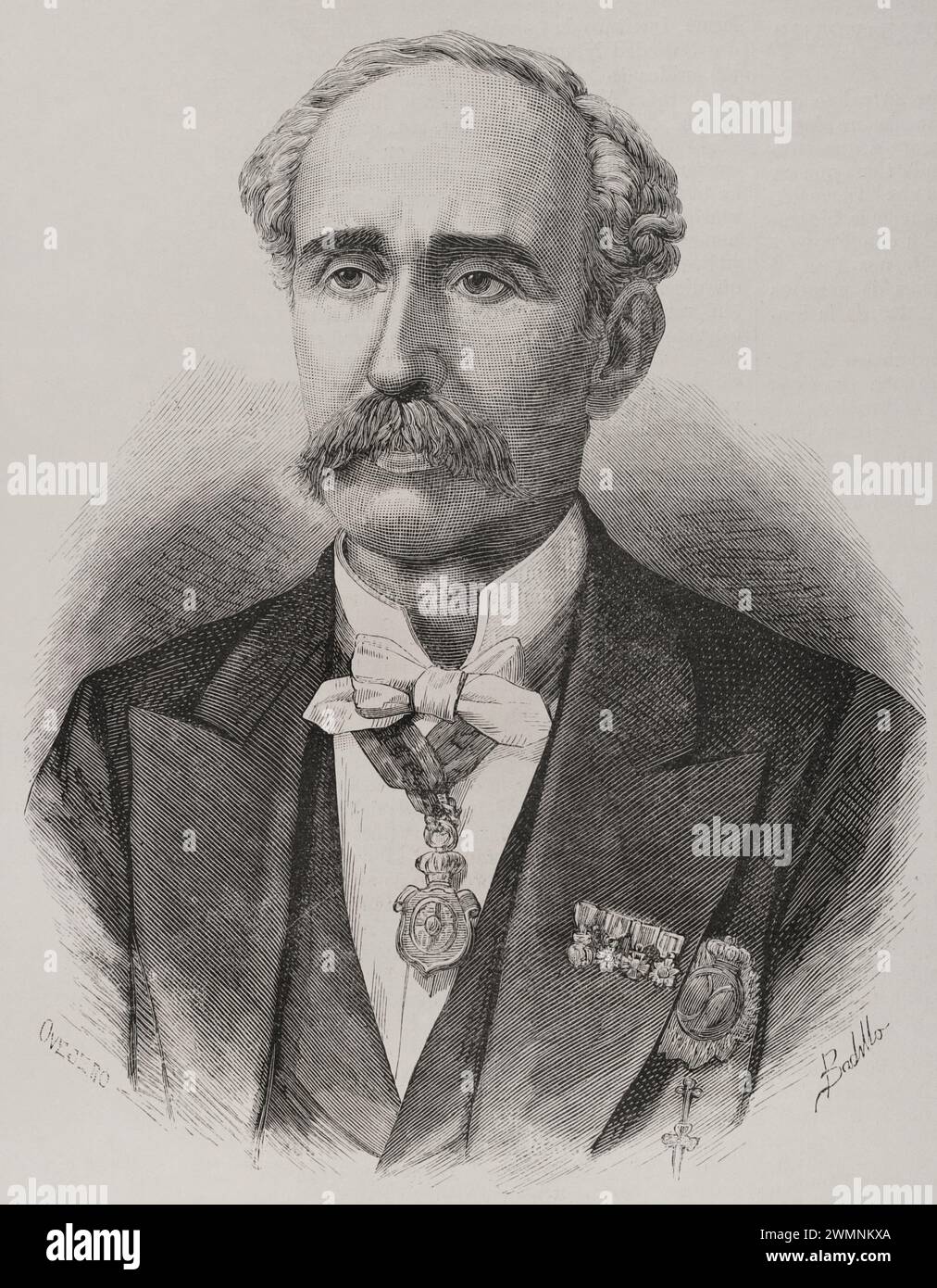 Leandro Alvarez Torrijos (1822-1894). Giurista e politico spagnolo. Sindaco Corregidor di l'Avana, Cuba (1877-1879). Verticale. Disegno di Badillo. Incisione di Ovejero. La Ilustración Española y americana (The Spanish and American Illustration), 1878. Foto Stock