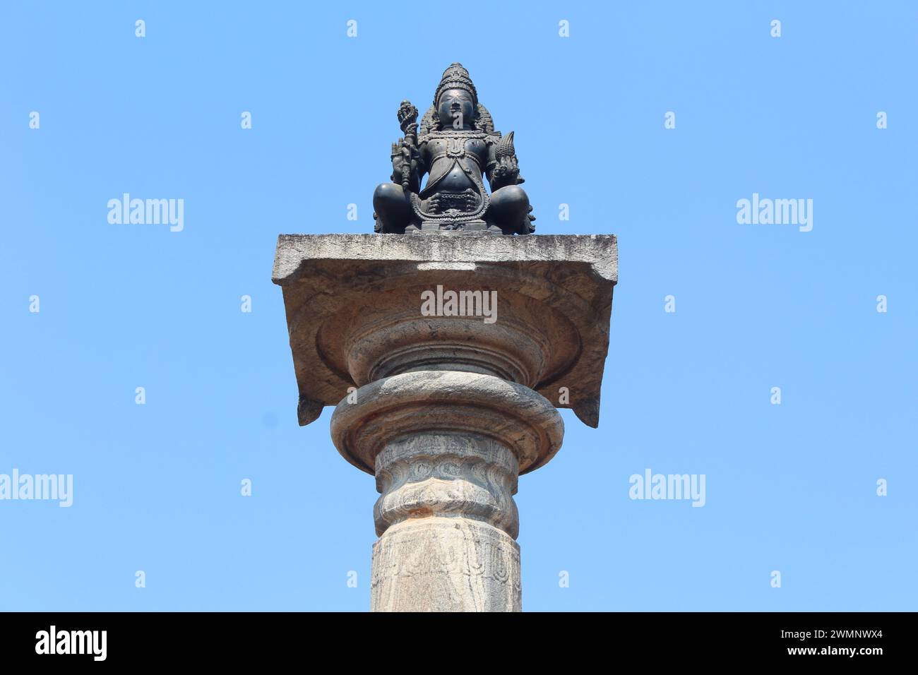 Idol su uno dei pilastri di un famoso tempio indiano del sud Gommateshwara di Karkala, Karnataka Foto Stock