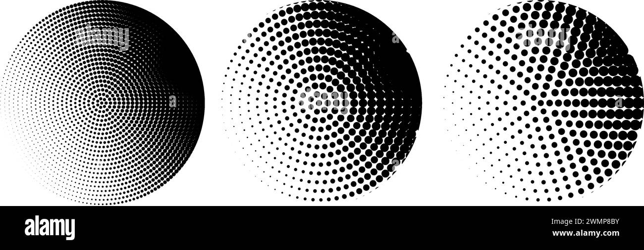 Mezzitoni motivi di cornice circolari. Elementi di design del logo. Motivo di sfondo circolare mezzitoni. Illustrazione vettoriale Illustrazione Vettoriale