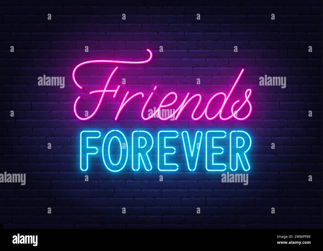 Amici per sempre con scritte al neon su sfondo murario Illustrazione Vettoriale